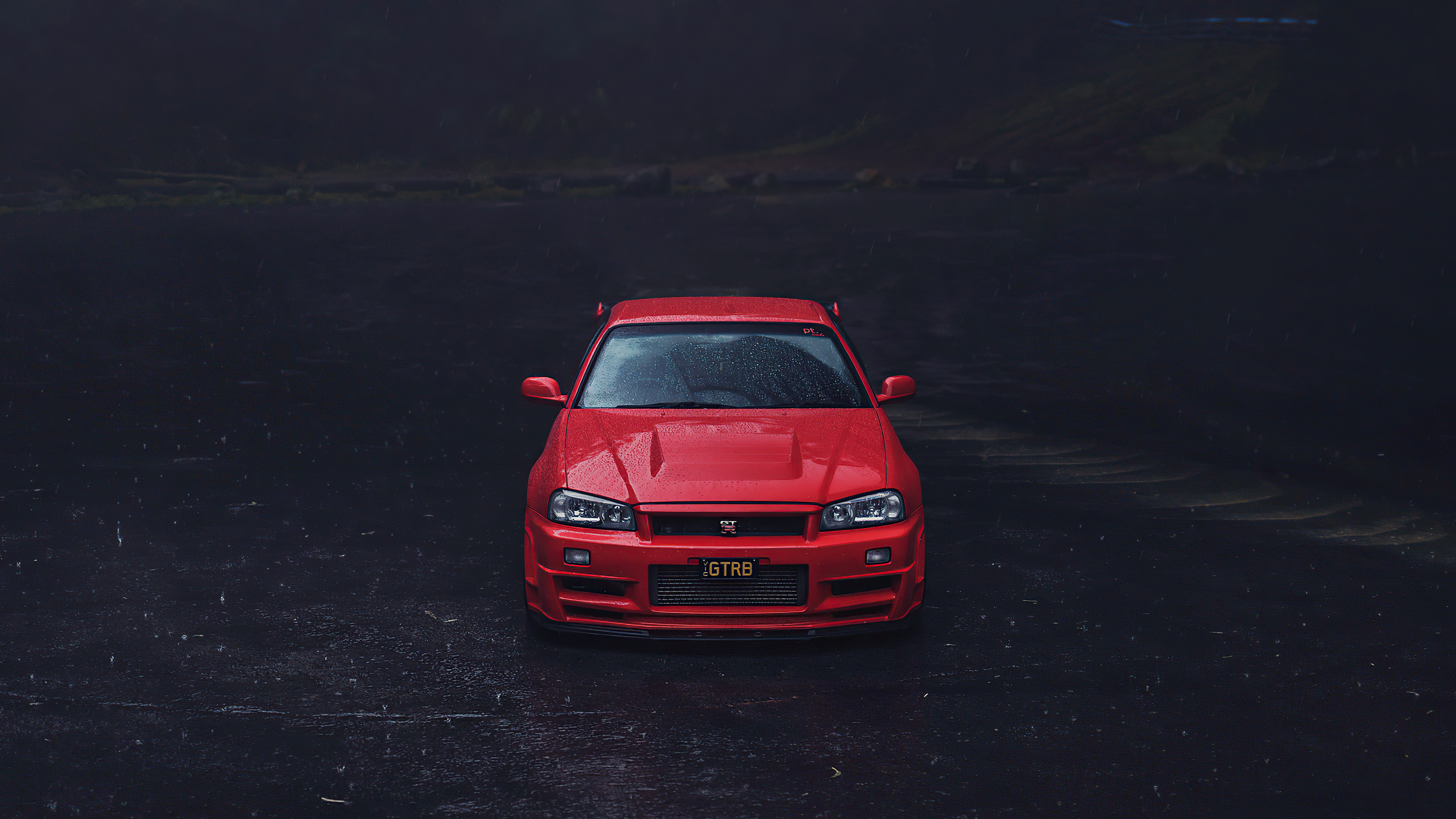 Nissan Skyline R34 Nissan Skyline Red Nissan Car Front Angle View Simple Background Minimalism 5120x2880
