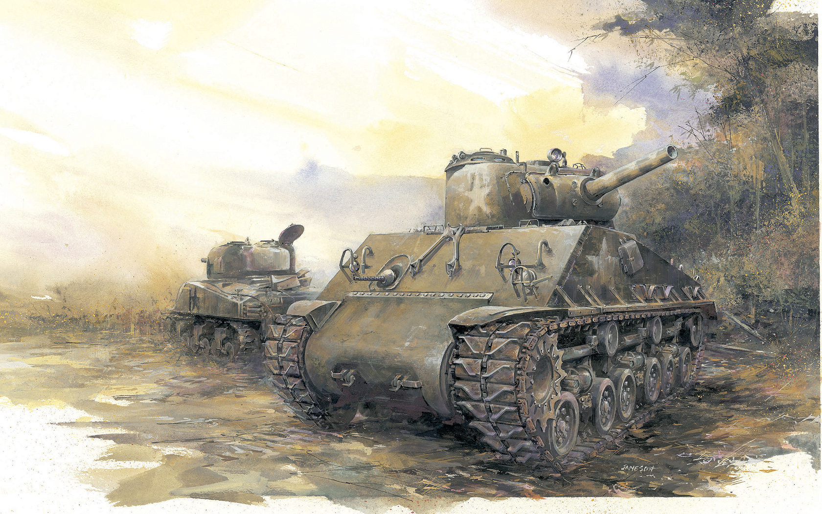 Tank Military Military Vehicle Clouds Sky Artwork M4 Sherman 1680x1050