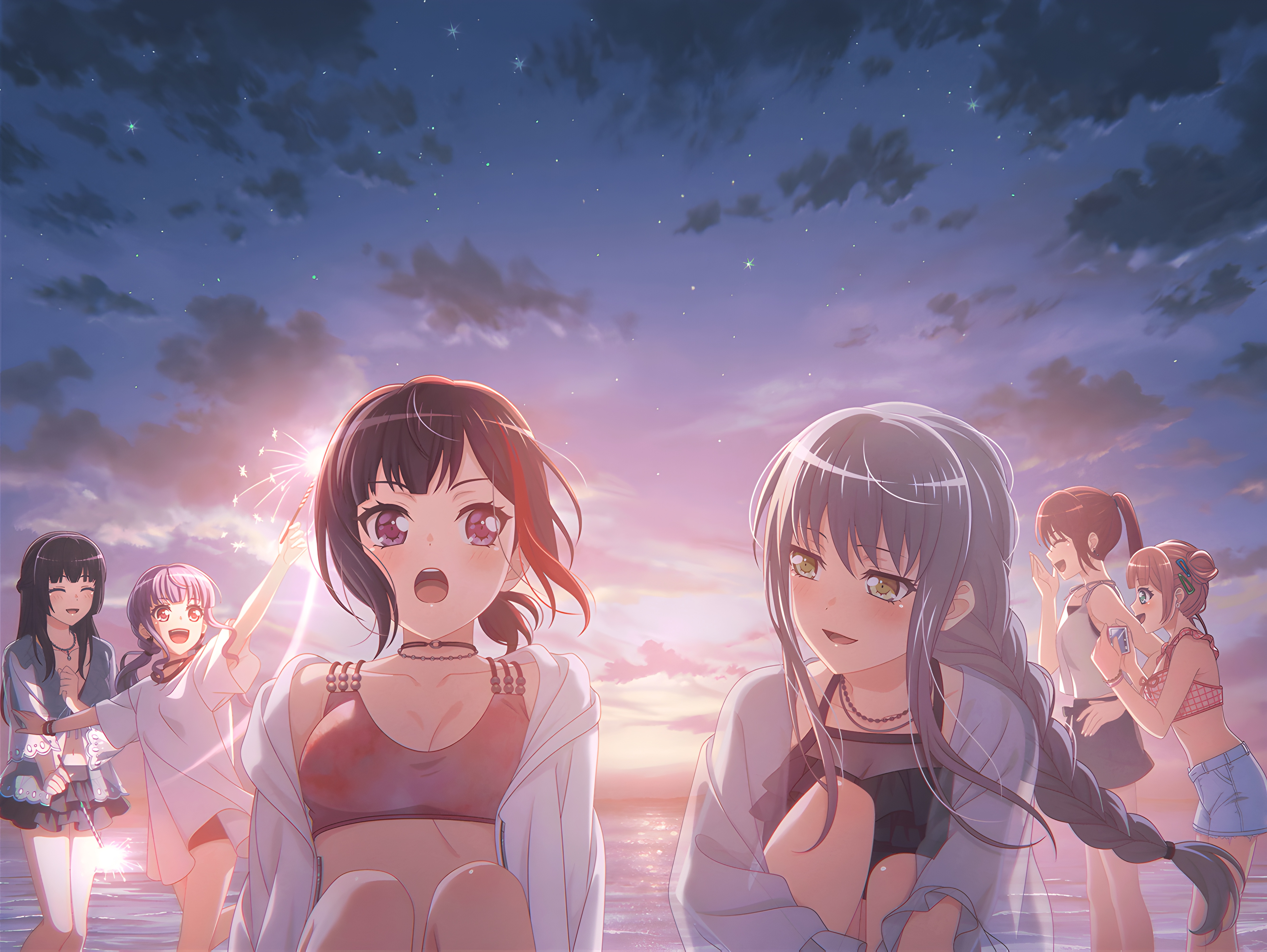 BanG Dream Ran Mitake BanG Dream Anime Anime Girls Braids Braided Hair Sunset Sunset Glow Sky Clouds 5336x4008