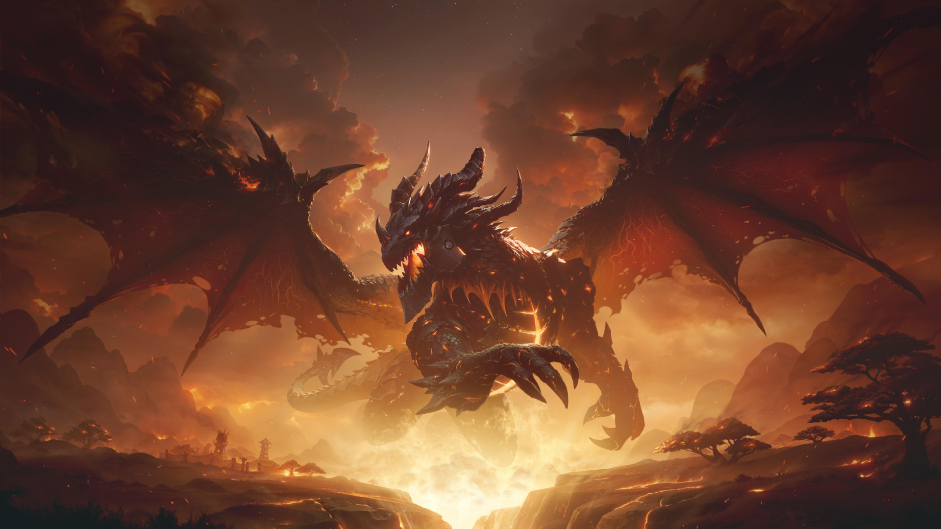 Warcraft Dragon Deathwing Burning World Of Warcraft Cataclysm Video Games Clouds Video Game Characte 1920x1080
