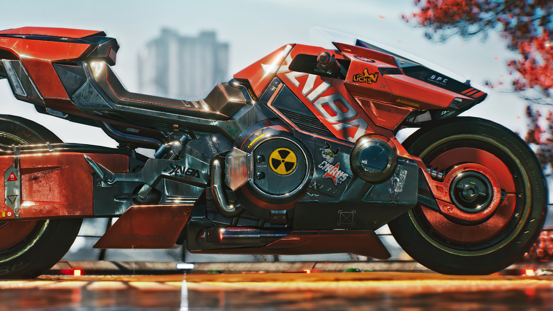 Akira Cyberpunk 2077 Motorcycle Video Games Side View Vehicle CGi Blurry Background Blurred 1920x1080