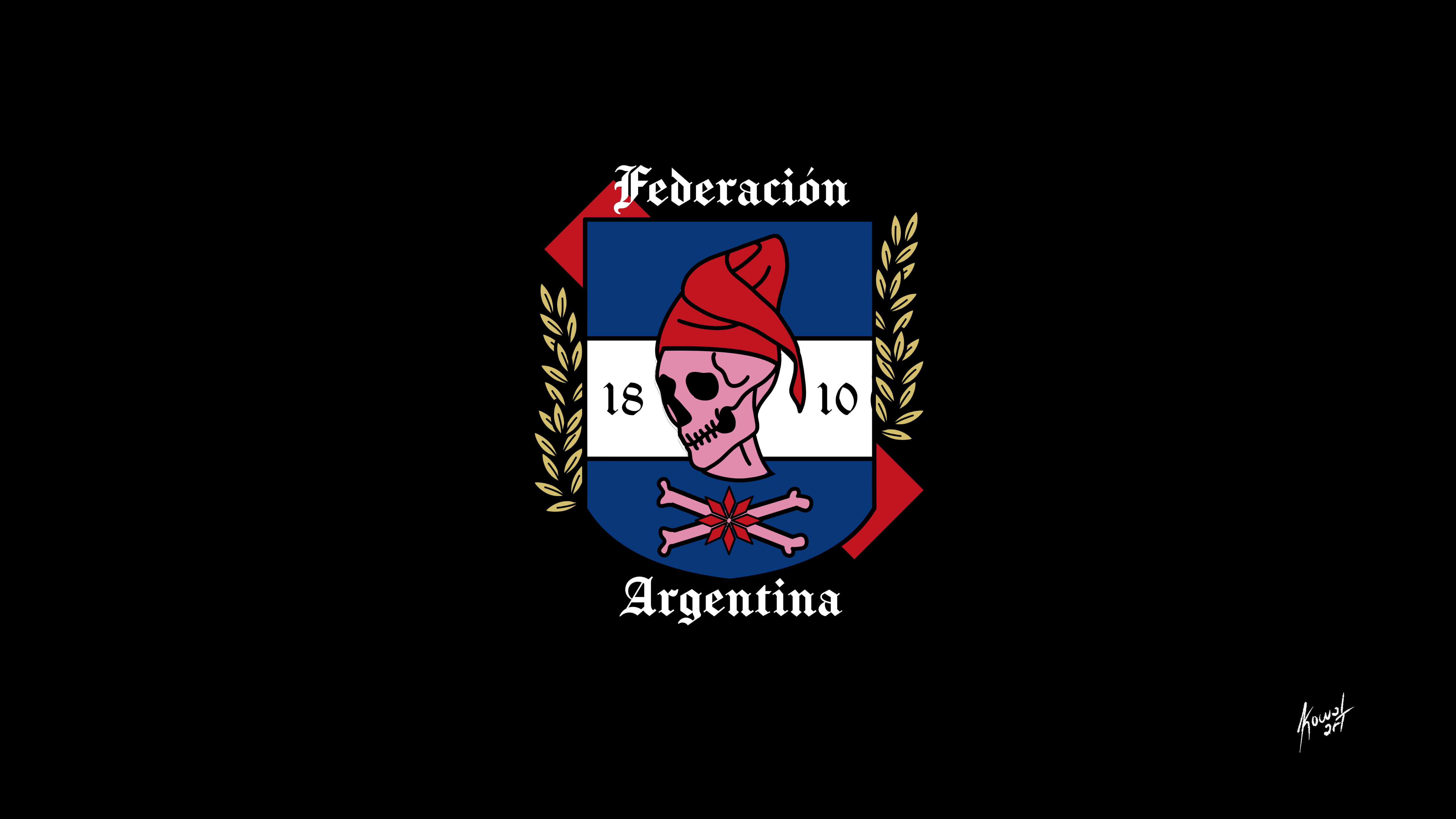 Military War Simple Background Argentina Skull And Bones KowalArt Minimalism Black Background Logo 5120x2880