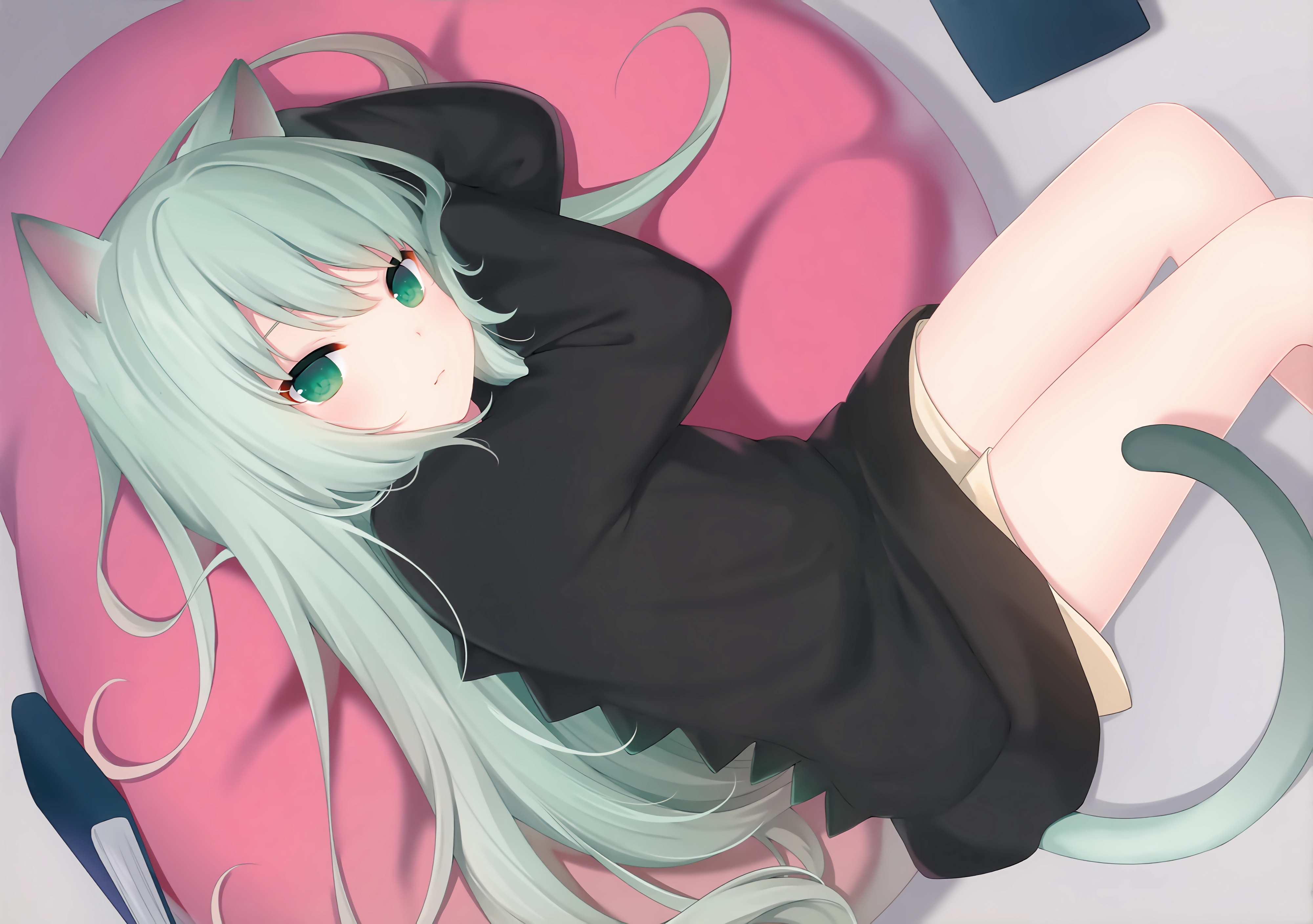 Anime Girls Cat Girl Lying On Side Cat Ears Cat Tail Long Hair Looking At Viewer 4000x2816