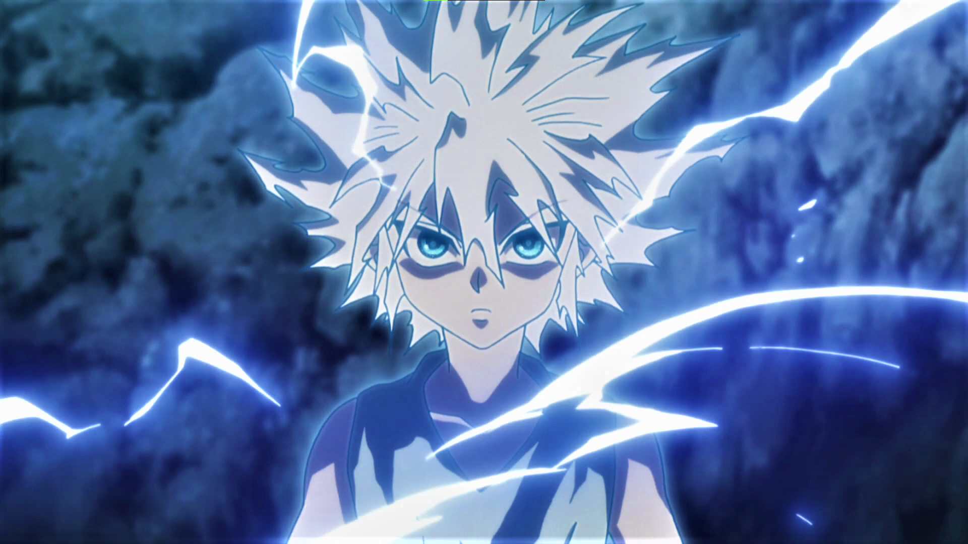 Hunter X Hunter Killua Zoldyck White Hair Spiky Hair Lightning Angry Blue Eyes Anime Anime Screensho 1920x1080