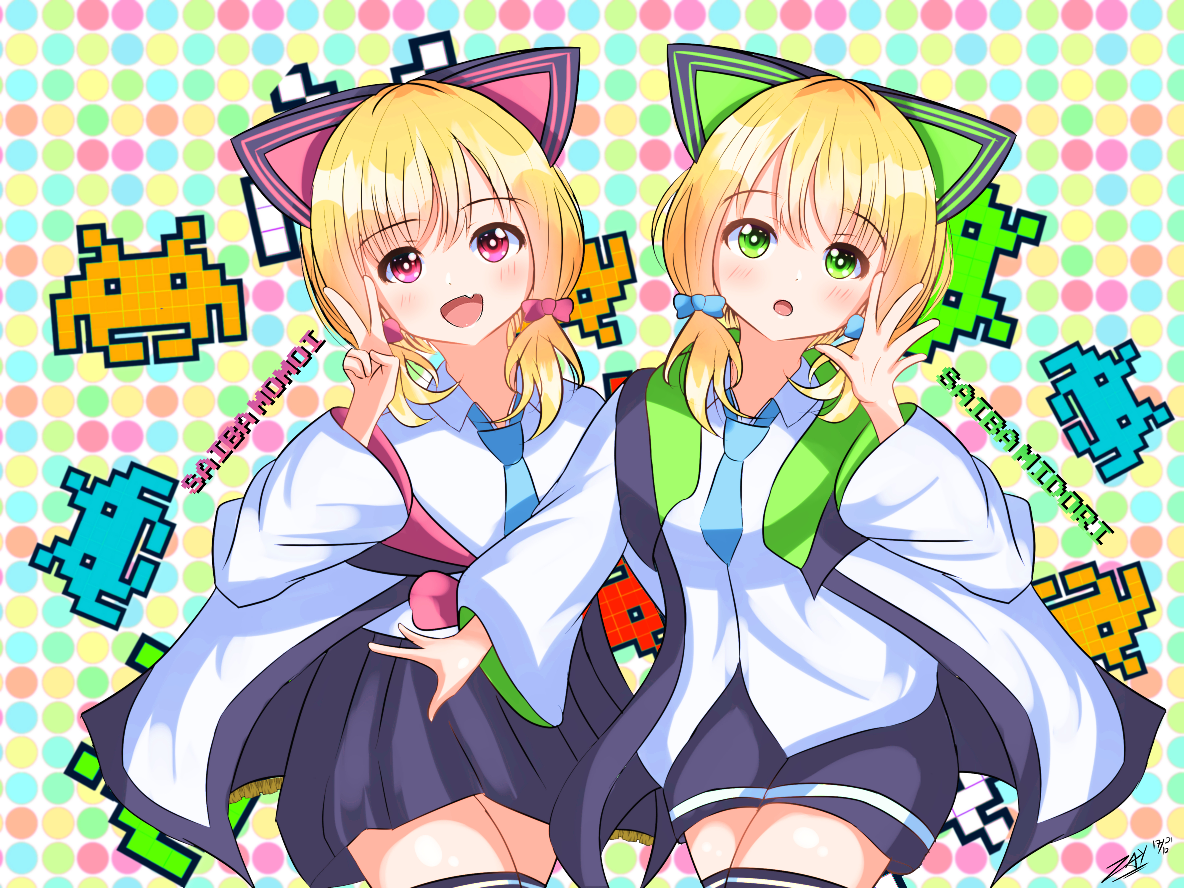 Anime Anime Girls Blue Archive Saiba Midori Saiba Momoi Short Hair Blonde Cat Girl Cat Ears Twins Tw 4000x3000