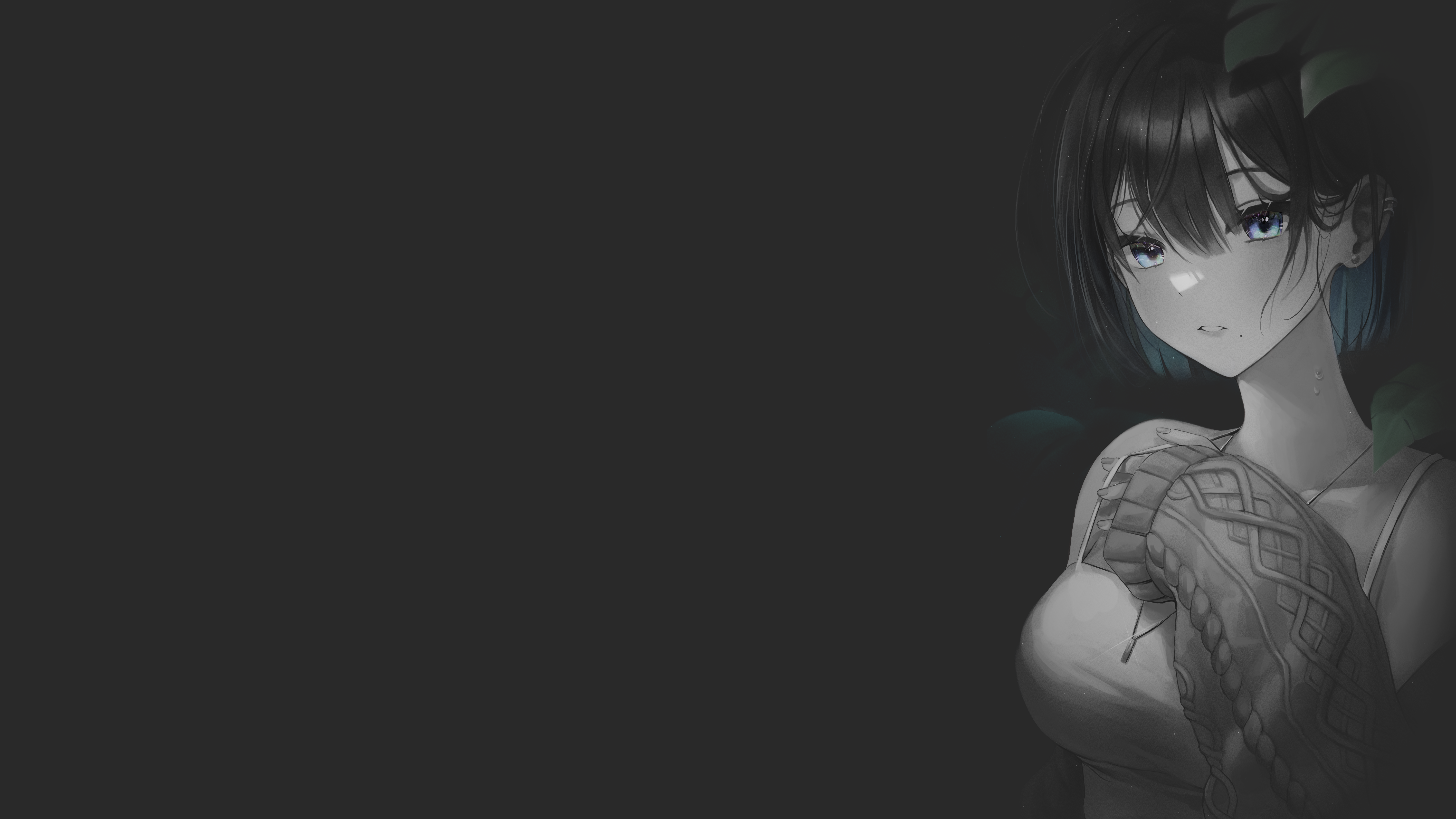 Anime Girls Monochrome Selective Coloring Myowa Simple Background Black Background 8889x5000