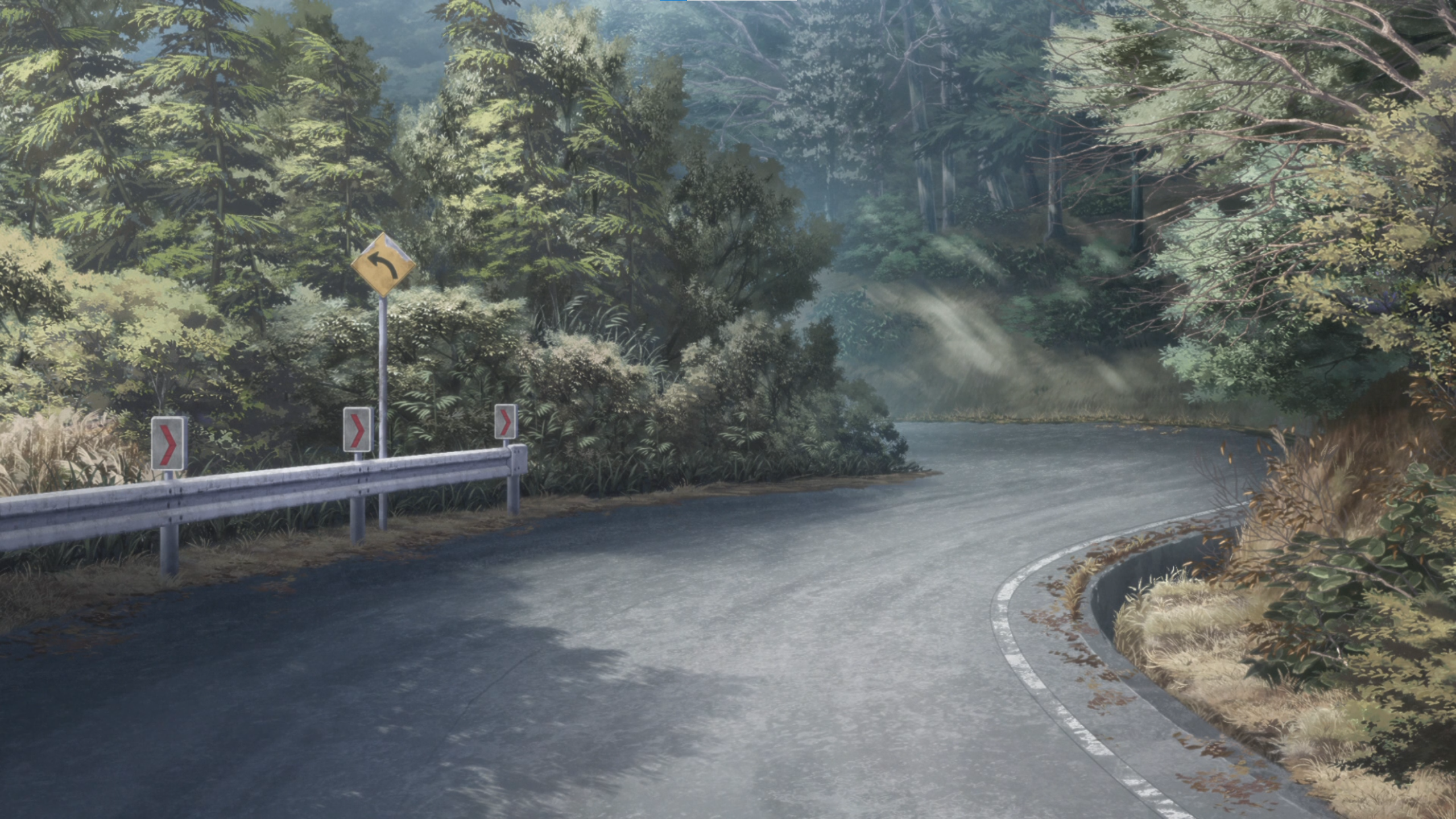 Yuru Camp Road Forest Trees Cold Spring Drawn Sign 2560x1440