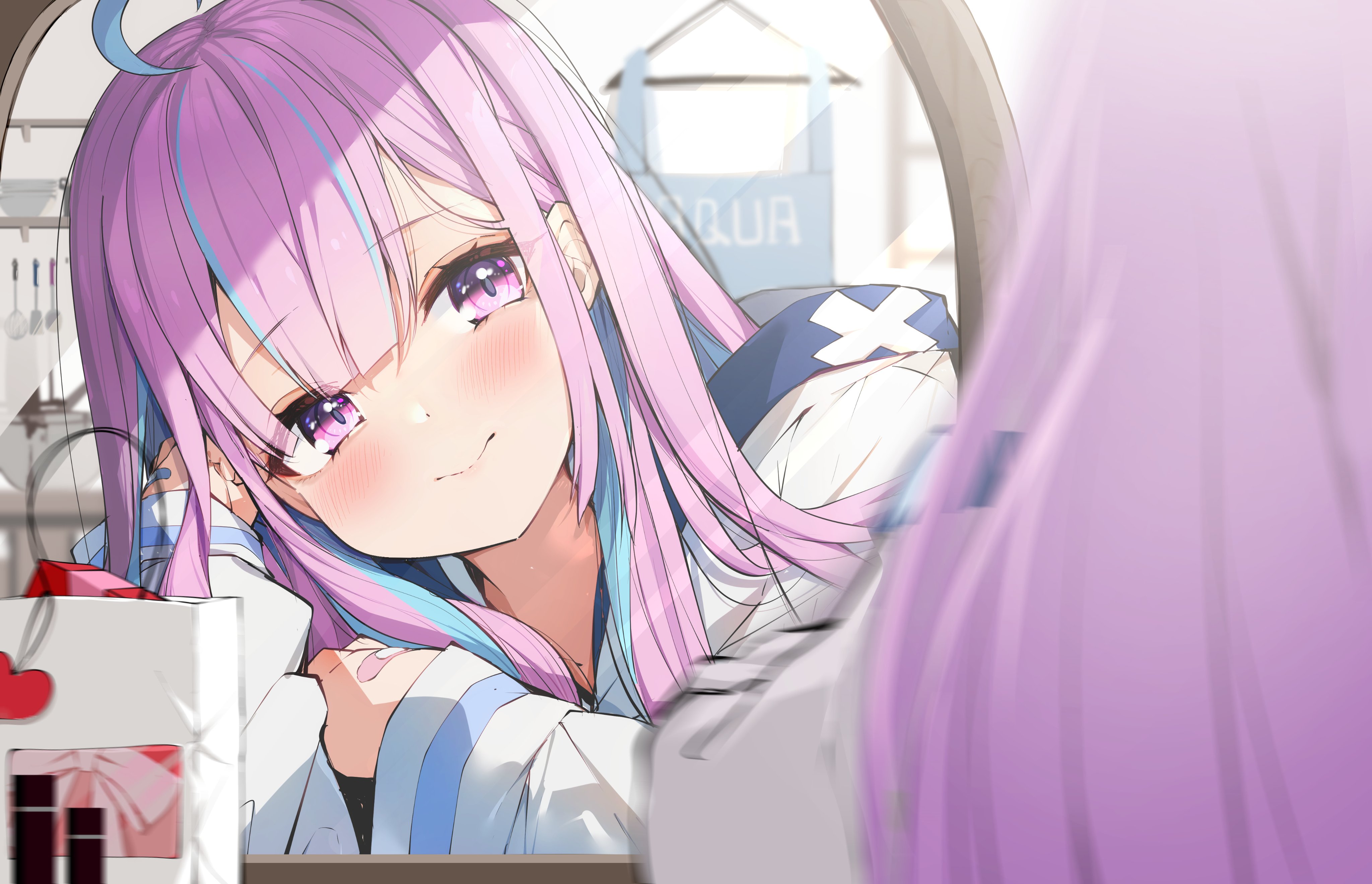 Virtual Youtuber Hololive Minato Aqua Anime Girls Reley Mirror Reflection  Two Tone Hair Purple Eyes Wallpaper - Resolution:4096x2640 - ID:1359494 -  