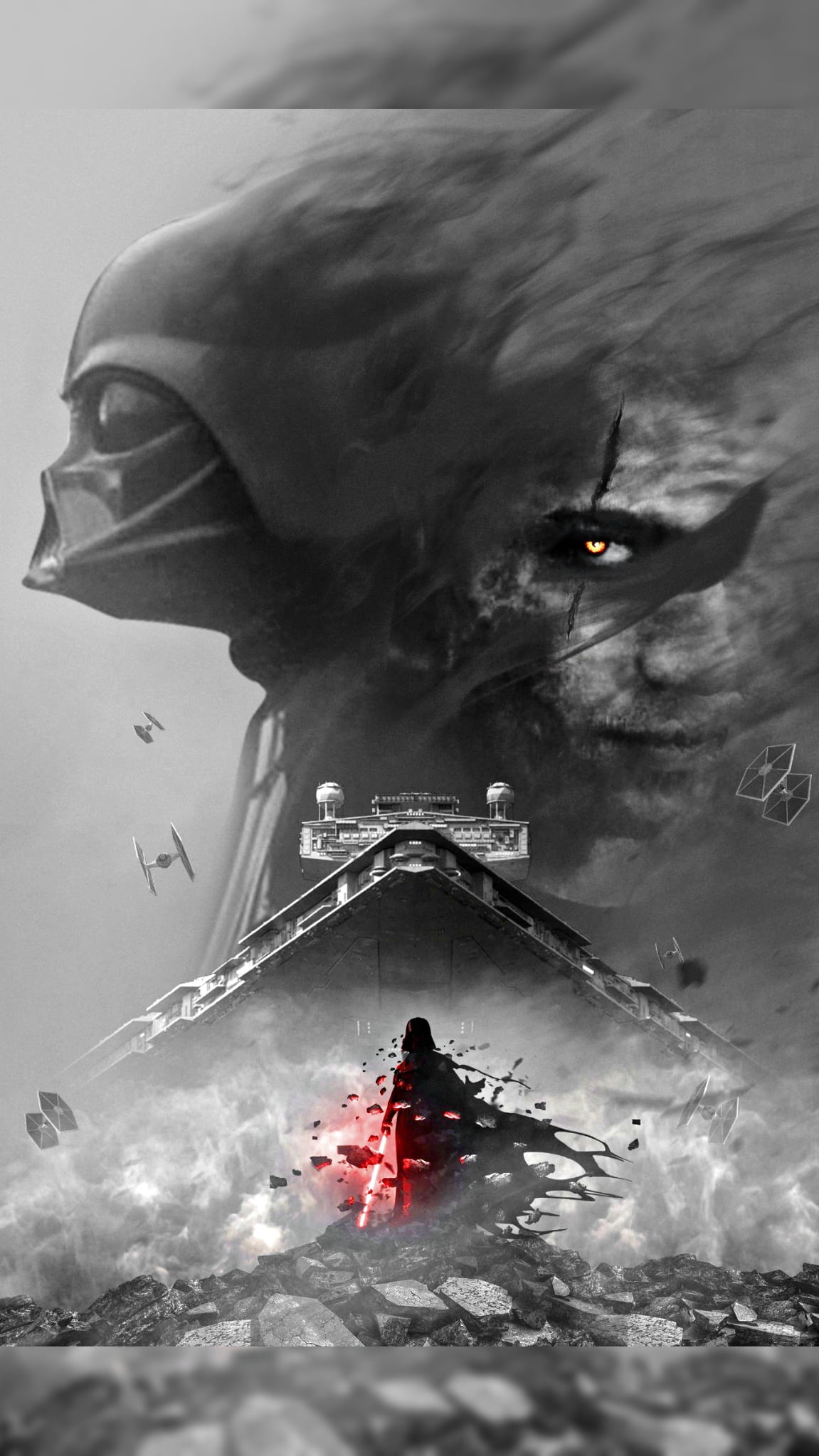 Star Wars Star Destroyer TiE Fighter Darth Vader Monochrome Selective Coloring Fantasy Art 1151x2047