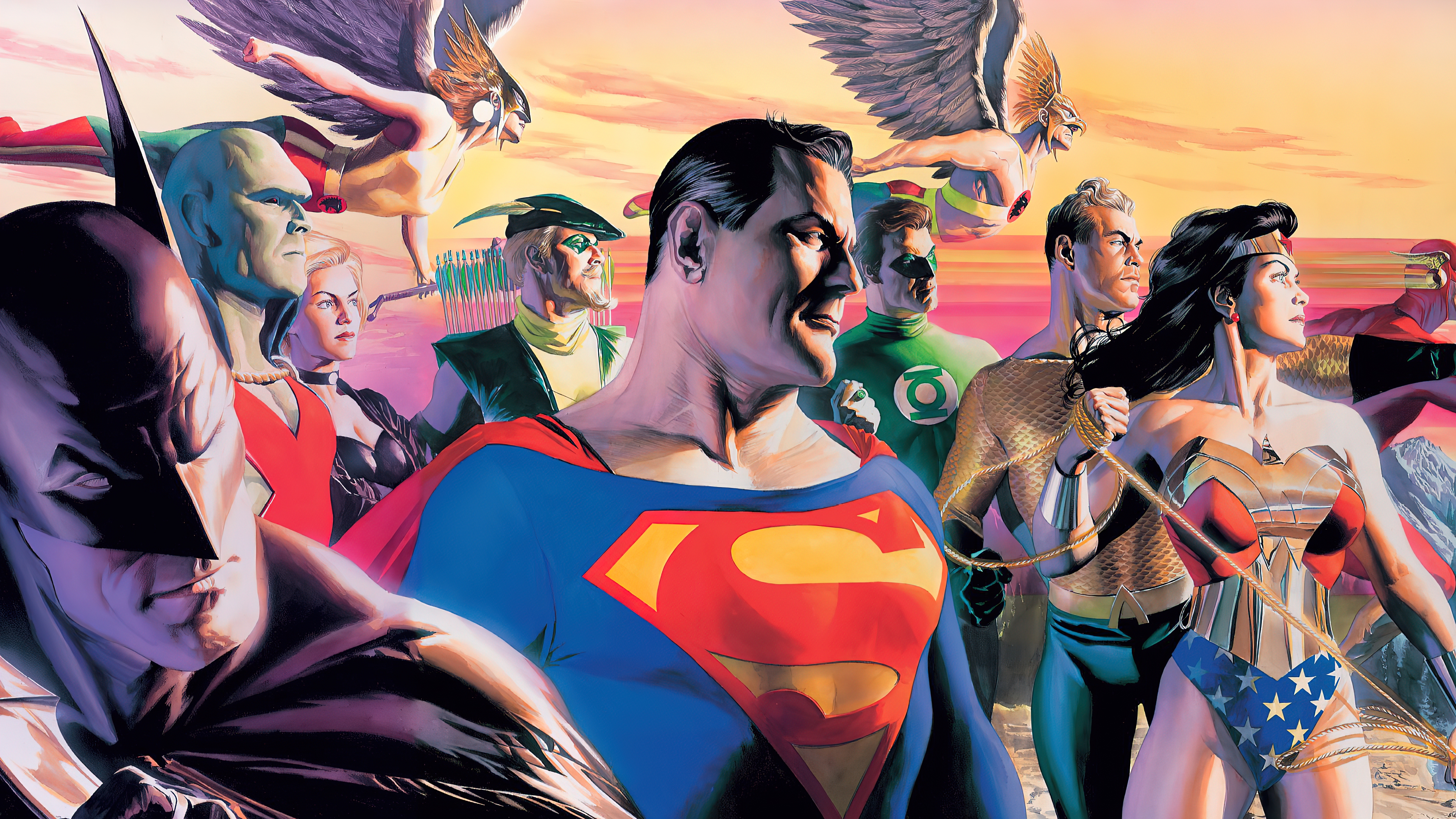 Alex Ross DC Comics Superman Wonder Woman Green Lantern Flash Batman Comic Art 3736x2102