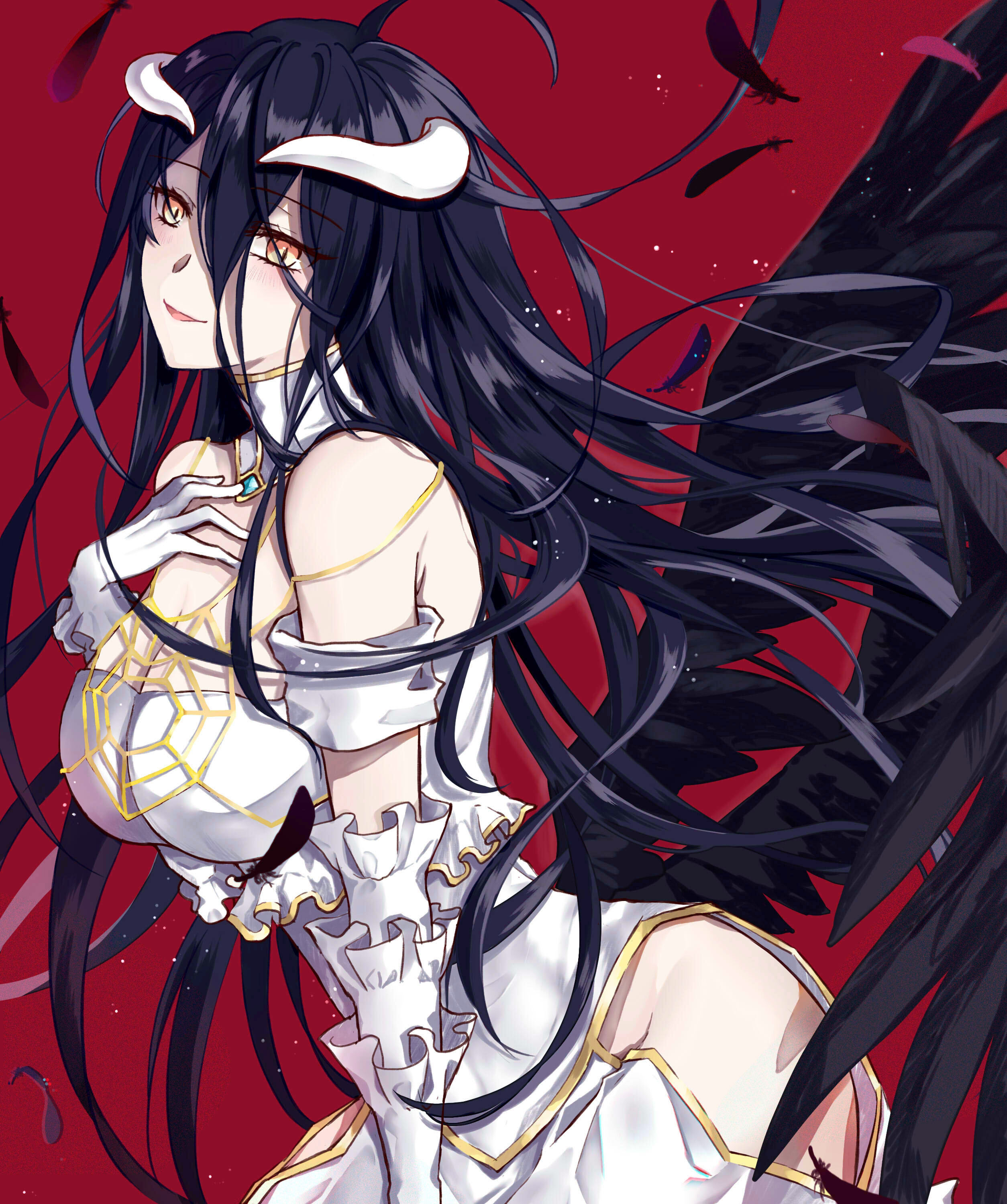 Anime Girls Anime Overlord Albedo OverLord Yellow Eyes Horns Wings 2508x3000