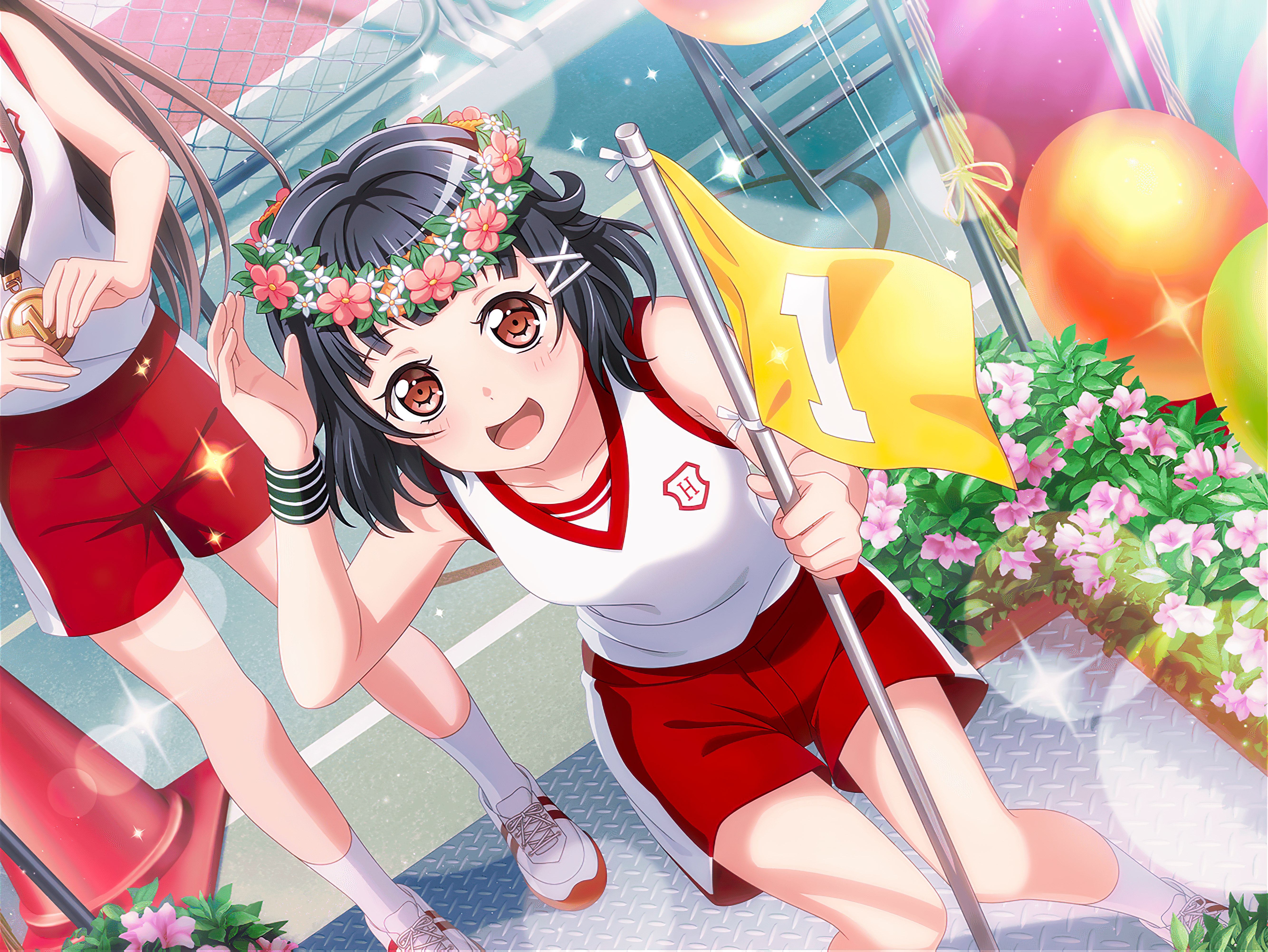 BanG Dream Anime Anime Girls Ushigome Rimi Flower Crown Blushing Flower In Hair Flag Flowers Smiling 5336x4008