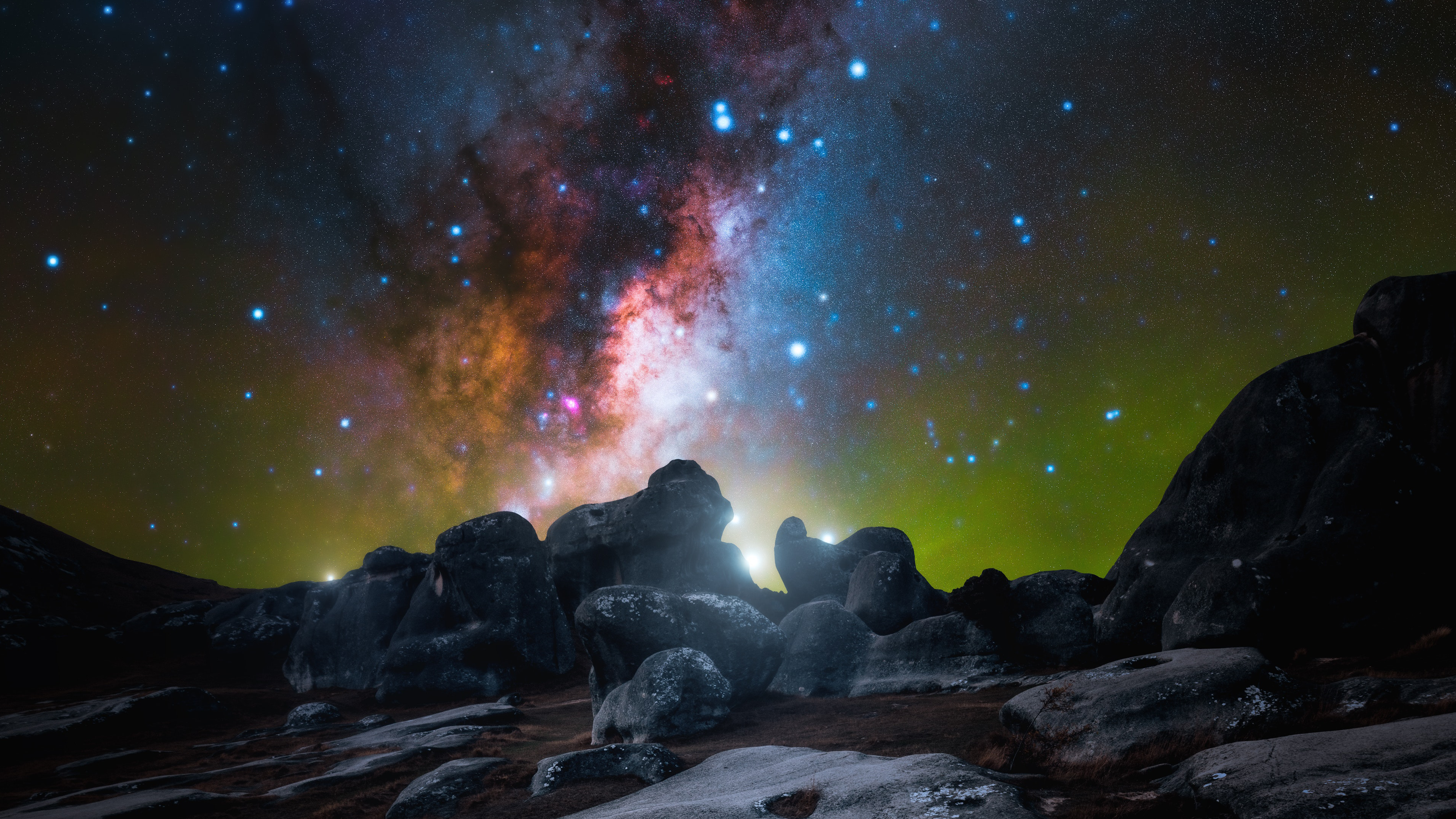 Galaxy Sky Stars Nightscape Landscape Night Rocks Nature 3840x2160