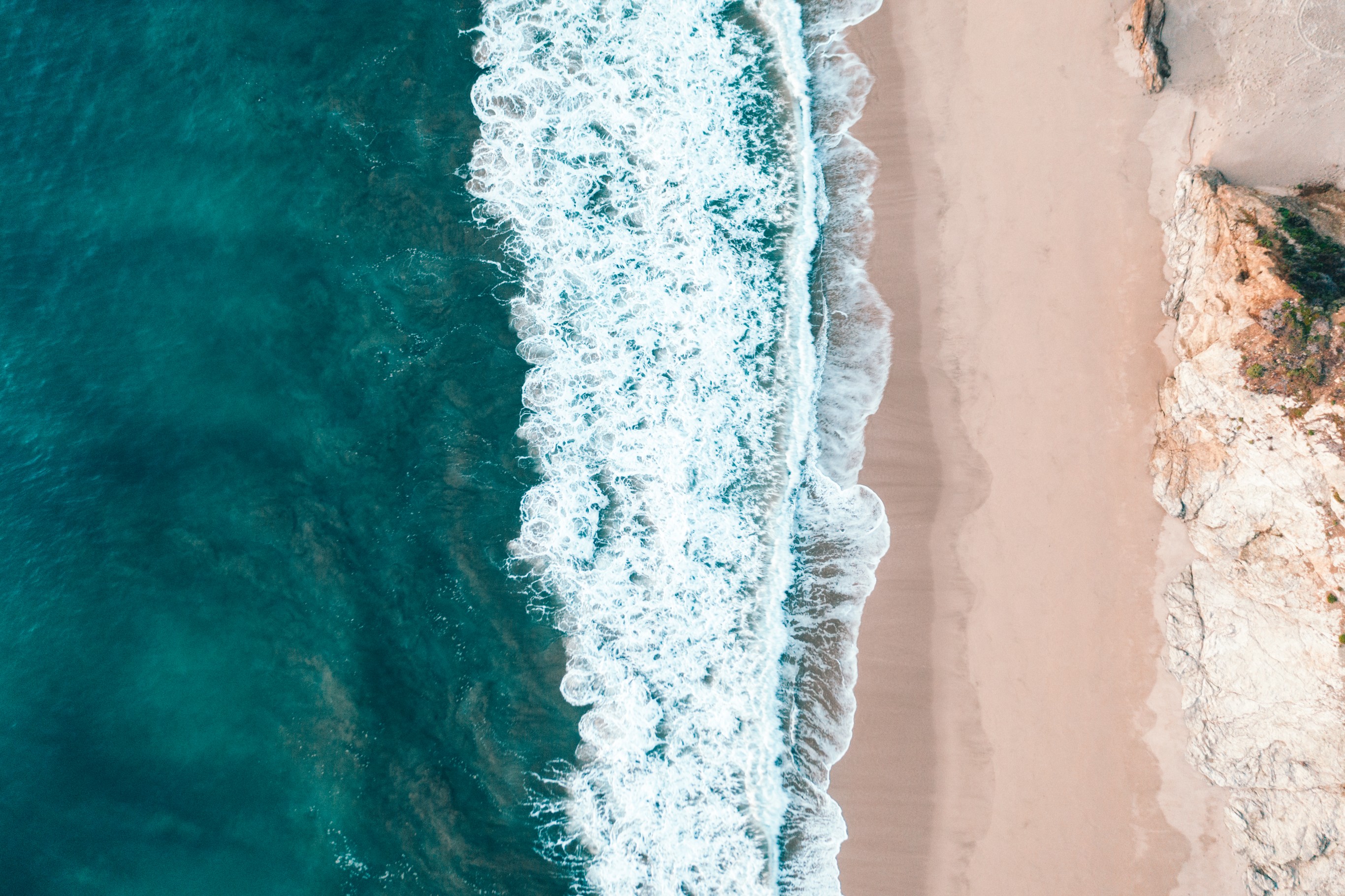 Beach Aerial View Nature Landscape Water Sand Waves 2732x1820