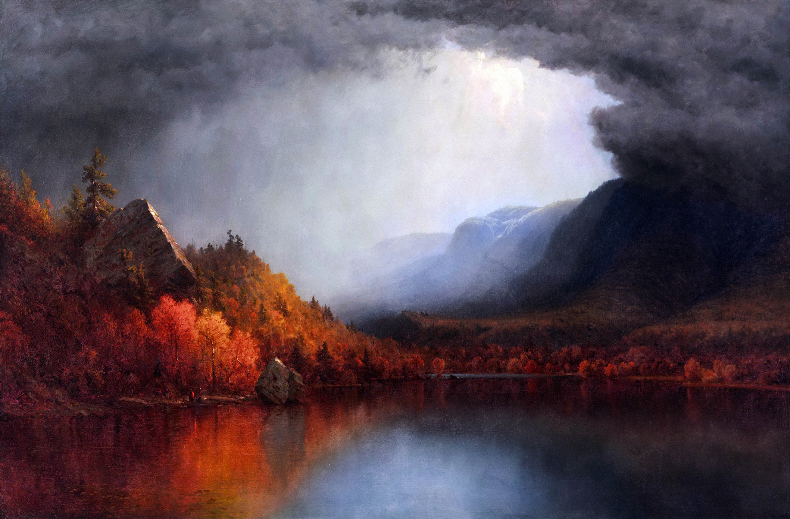 Landscape Mountains Trees Water Clouds Sky Storm Fall Painting Artwork 2623x1723