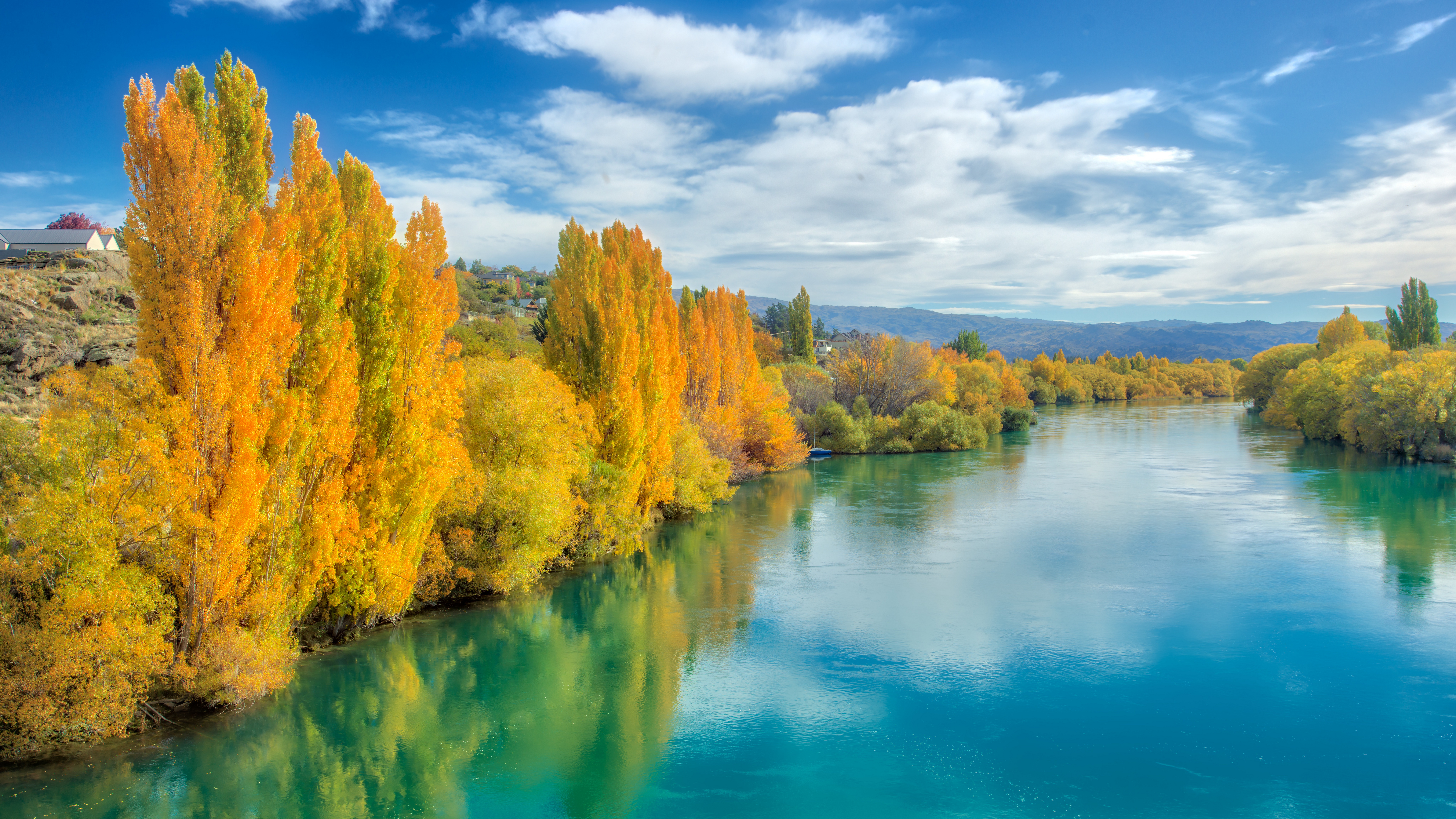 Trey Ratcliff Photography River Fall Trees New Zealand Water Reflection Sky Clouds 7680x4320