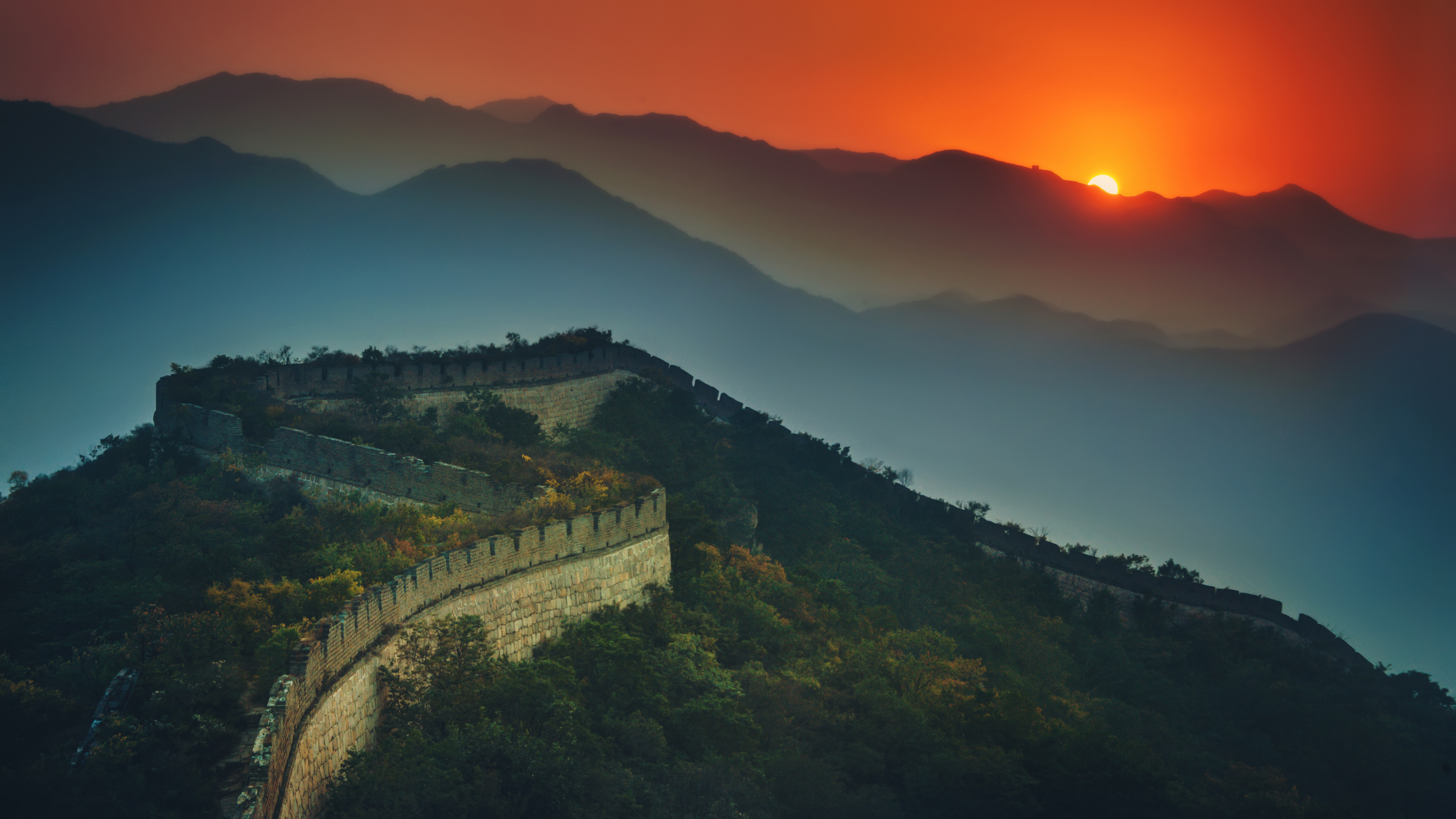 Landscape 4K Great Wall Of China Sunset Mountain Top Nature 3840x2160