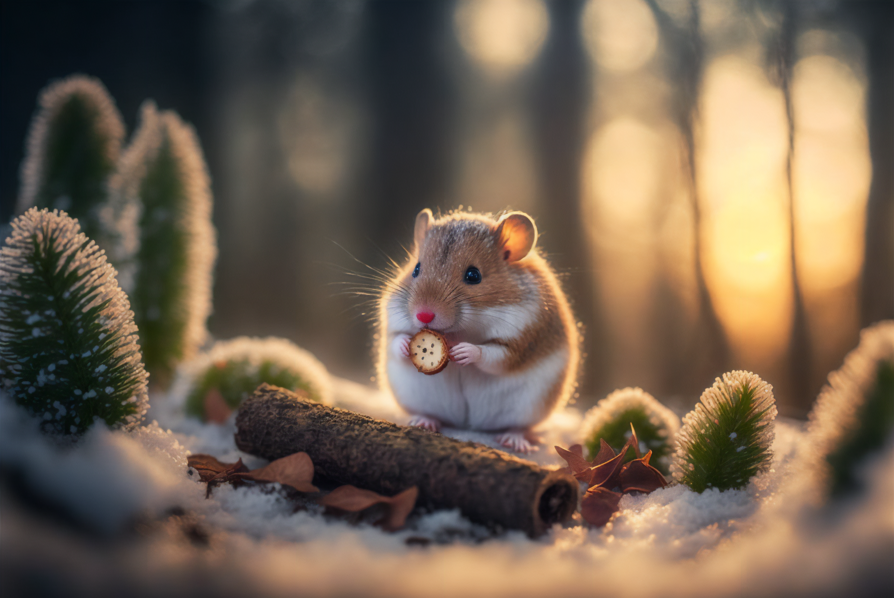 Ai Art Winter Snow Frost Mice Animals Hamster 3060x2048