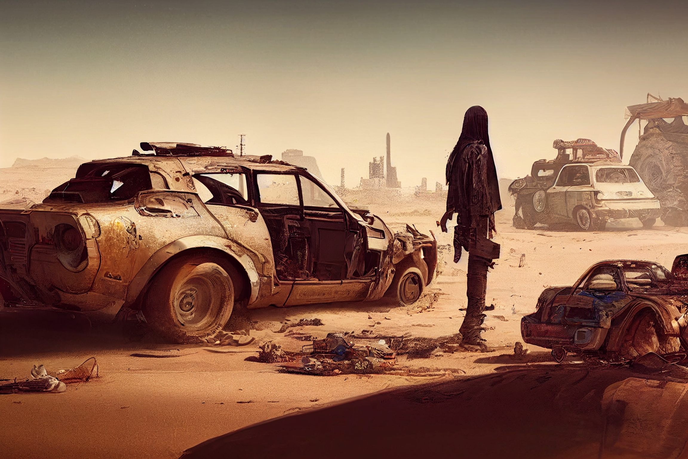 Ai Art Desert Cyberpunk Sand Car Rust 2304x1536