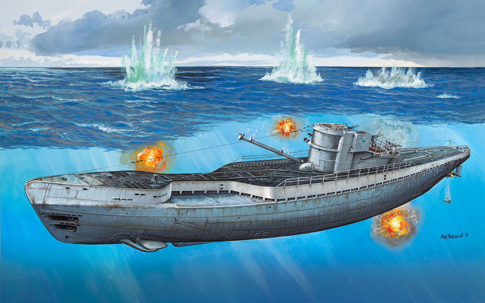 Warship Military Submarine Sea Battle World War Ii Military Vehicle Water Artwork Underwater Sky Clo 1680x1050