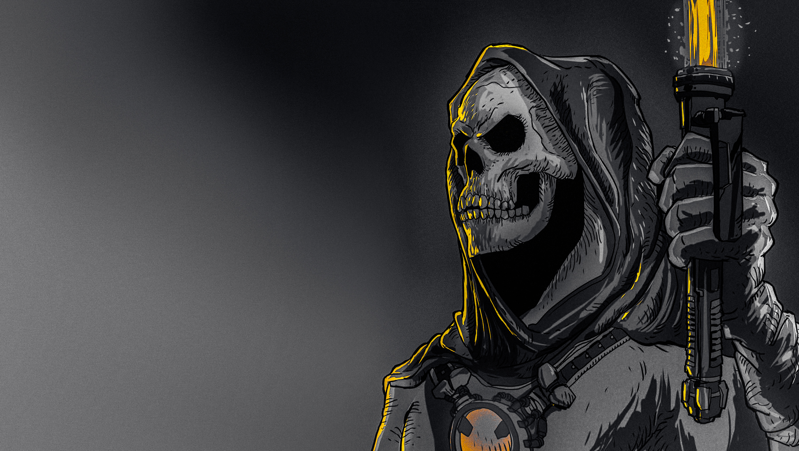 Digital Art Skull Grim Reaper Dark Glowing Lightsaber Gradient Gray Skeletor He Man Masters Of The U 3400x1920