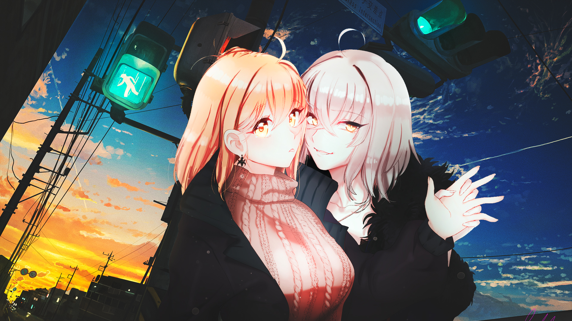 Anime Anime Girls City Japan Night Fate Series Smiling Looking At Viewer Earring Sunset Sunset Glow  1920x1080