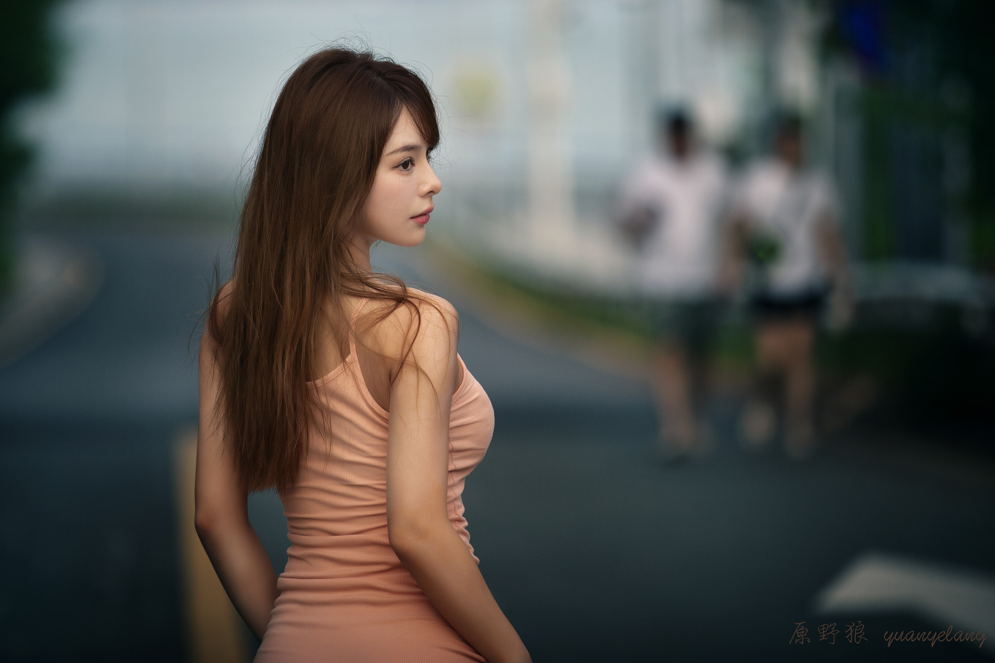 Yuan Yelang Women Asian Brunette Long Hair Dress Pink Clothing Depth Of Field 2048x1365