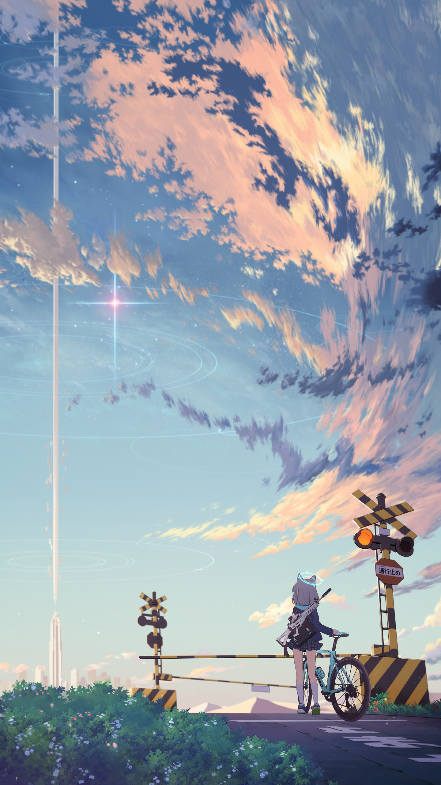 Blue Archive Anime Girls Portrait Display Road Sign Shiroko Blue Archive Sky Railway Crossing Wolf E 1440x2560