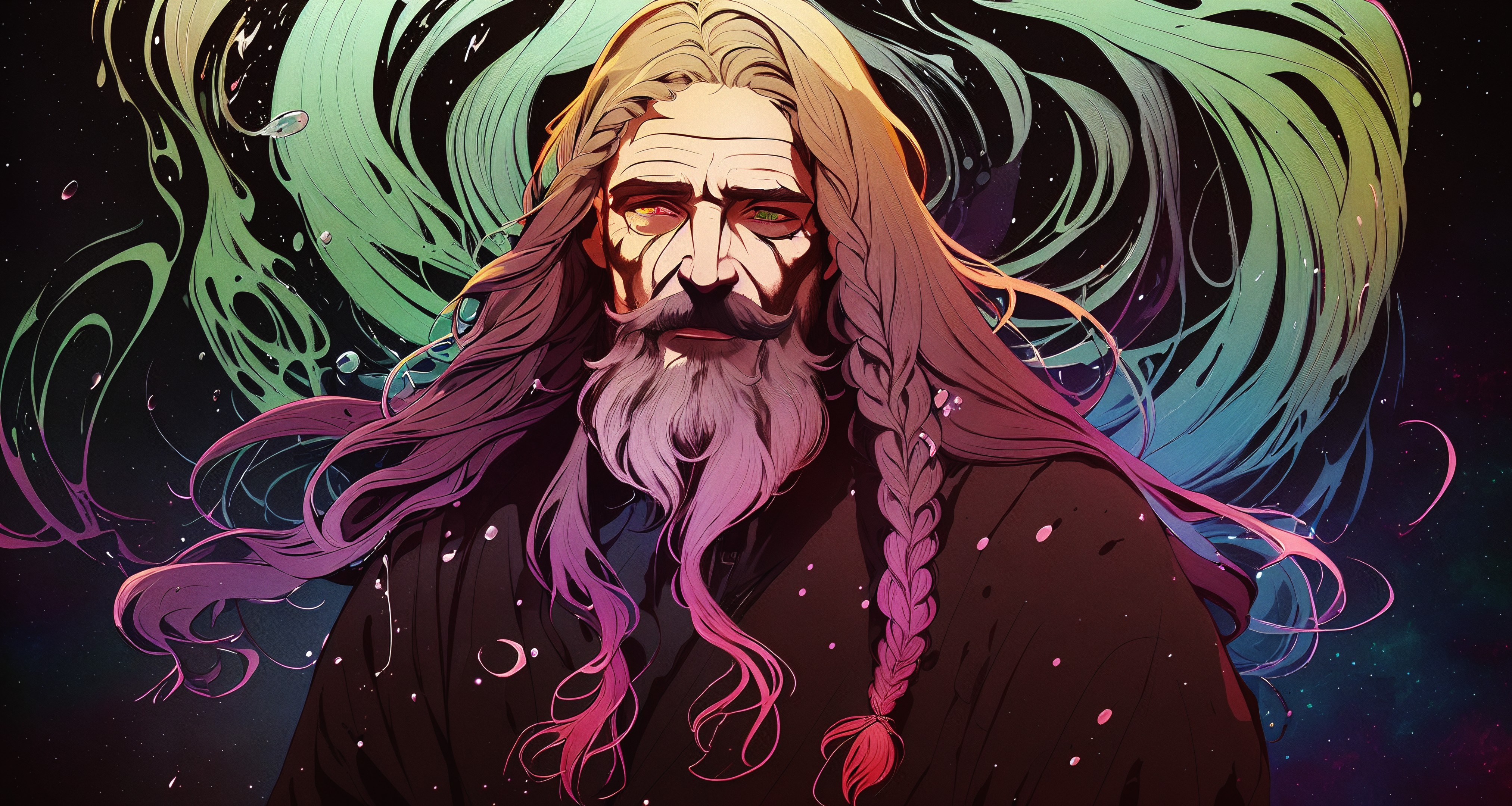 Ai Art Ai Generated Stable Diffusion Colorful Long Hair Old People Braids Beard Looking At Viewer 4050x2160
