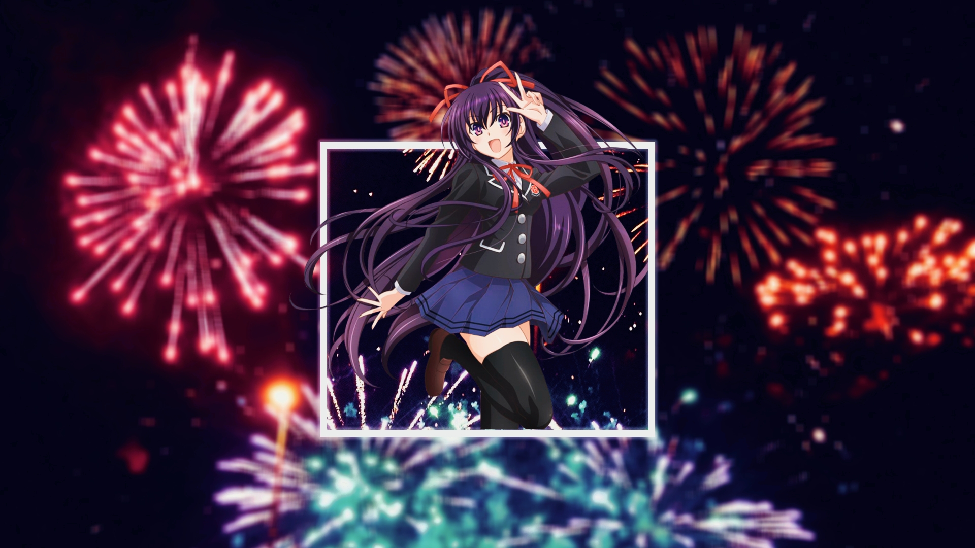 Yatogami Tohka Date A Live Date A Bullet Anime Anime Girls Fireworks Long Hair Purple Hair Purple Ey 1920x1080