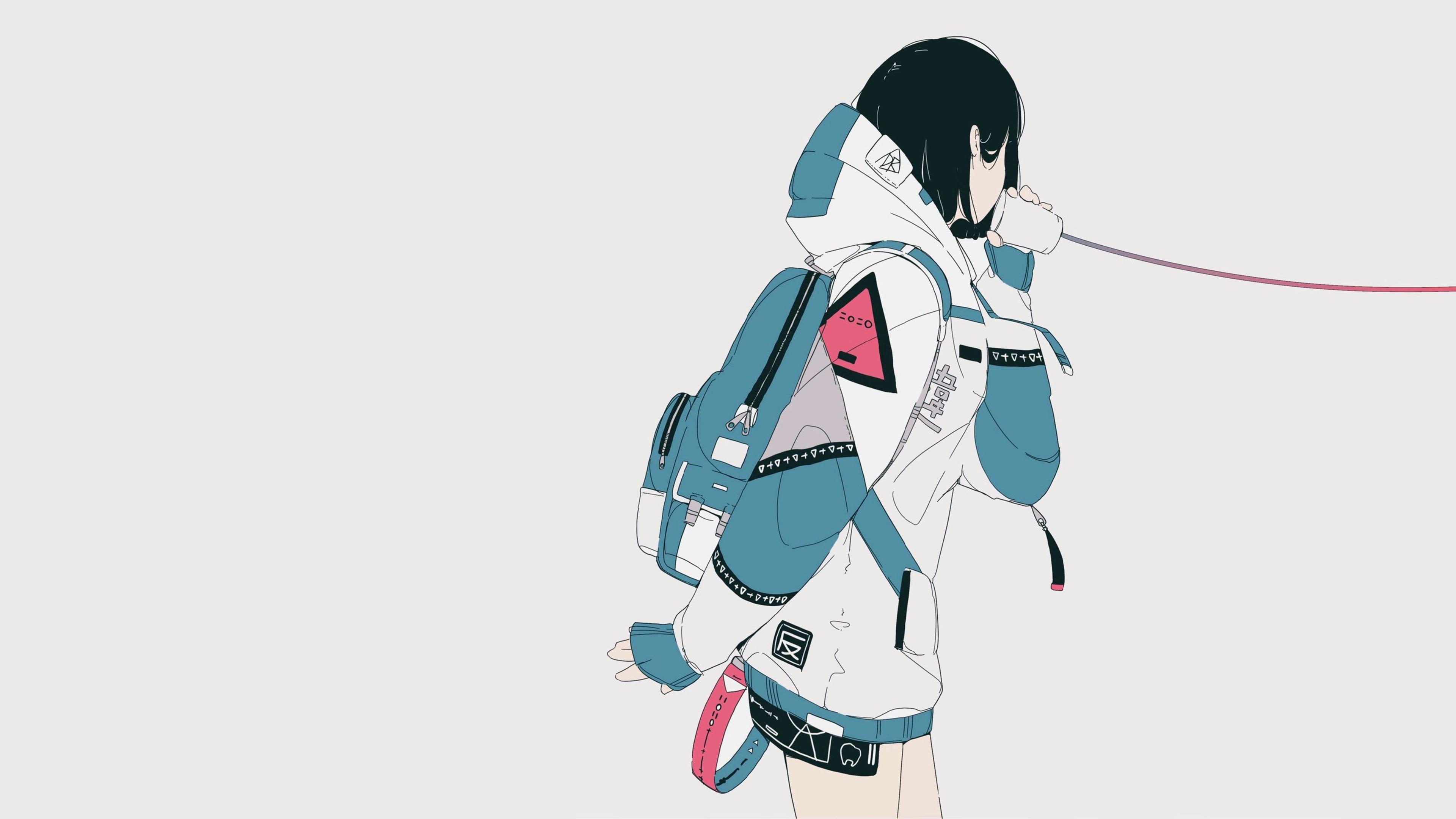 Daisukerichard Anime Girls Original Characters Minimalism Backpacks Simple Background Cup 3840x2160