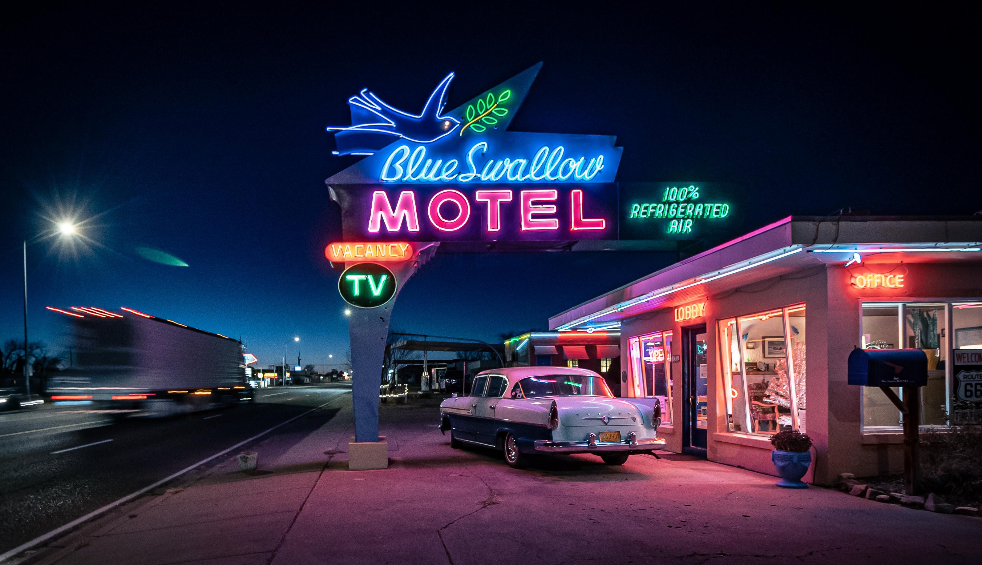 Building Urban City Retro Style Photography Car Street Neon Motel Long Exposure Truck Road Night New 3189x1836