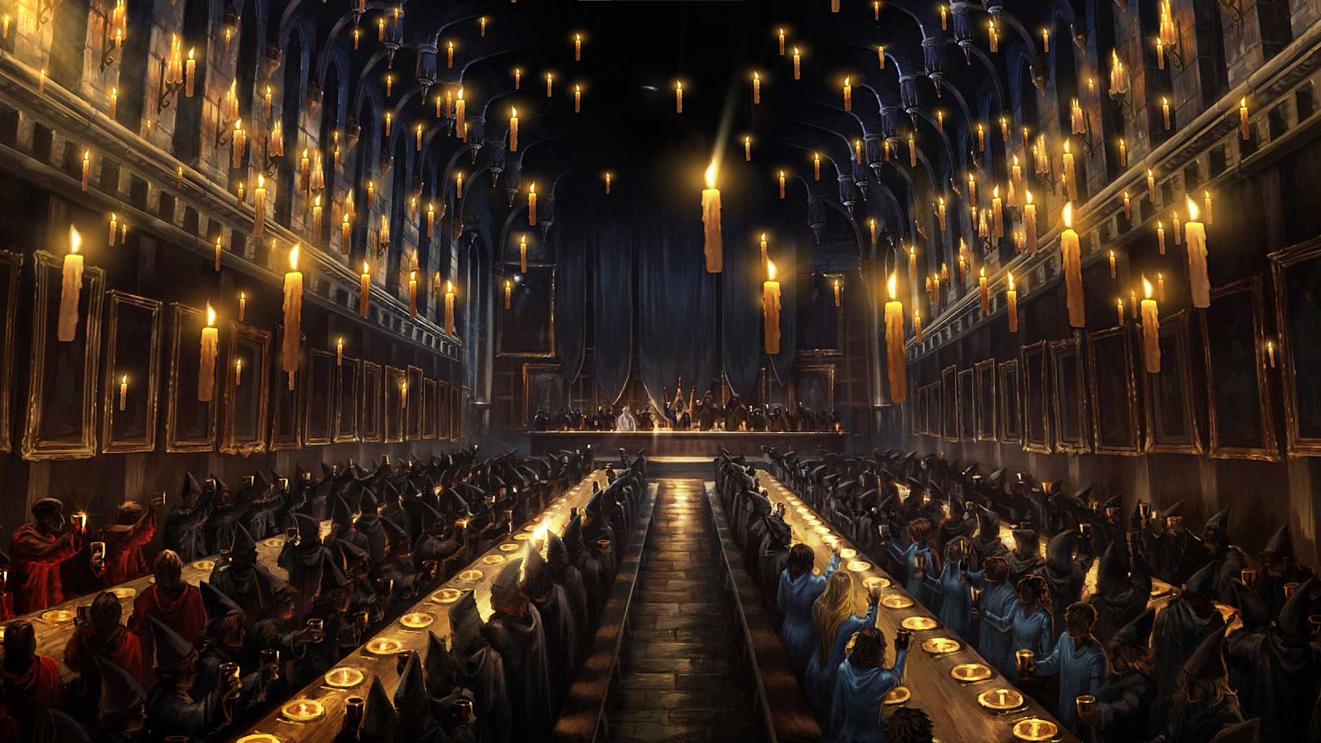 Harry Potter Hogwarts Interior Castle Candles Wizard Witch Great Hall 1920x1080