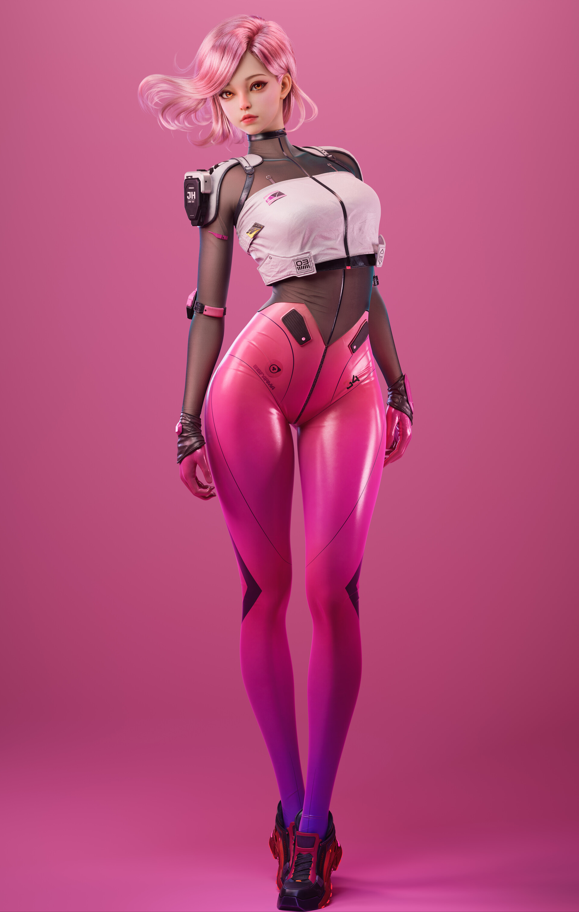 Pei Dong CGi Women Pink Hair Pink Background Pink Clothing 1920x3025