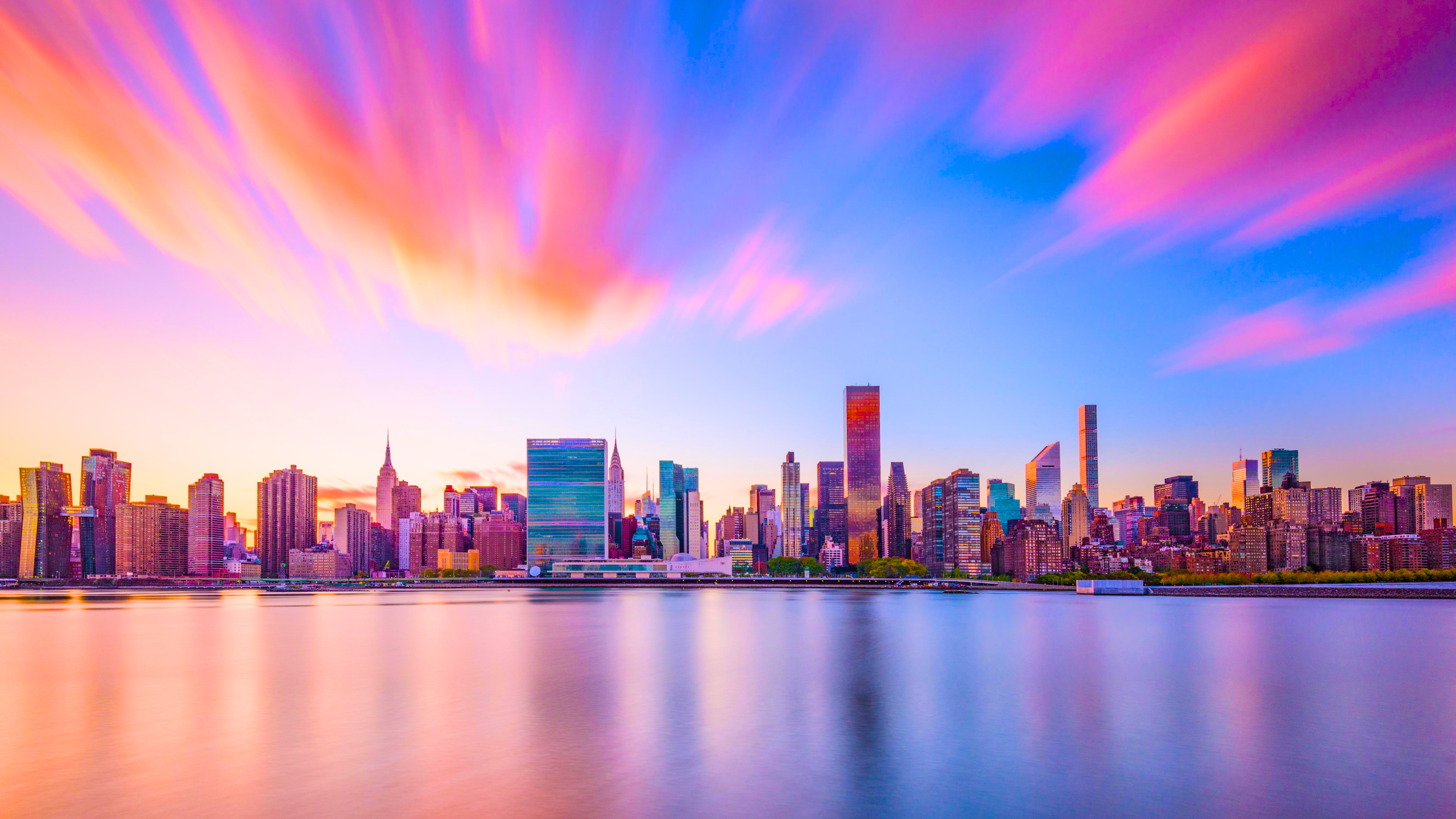 Cityscape City Colorful Sunset New York City 3840x2160