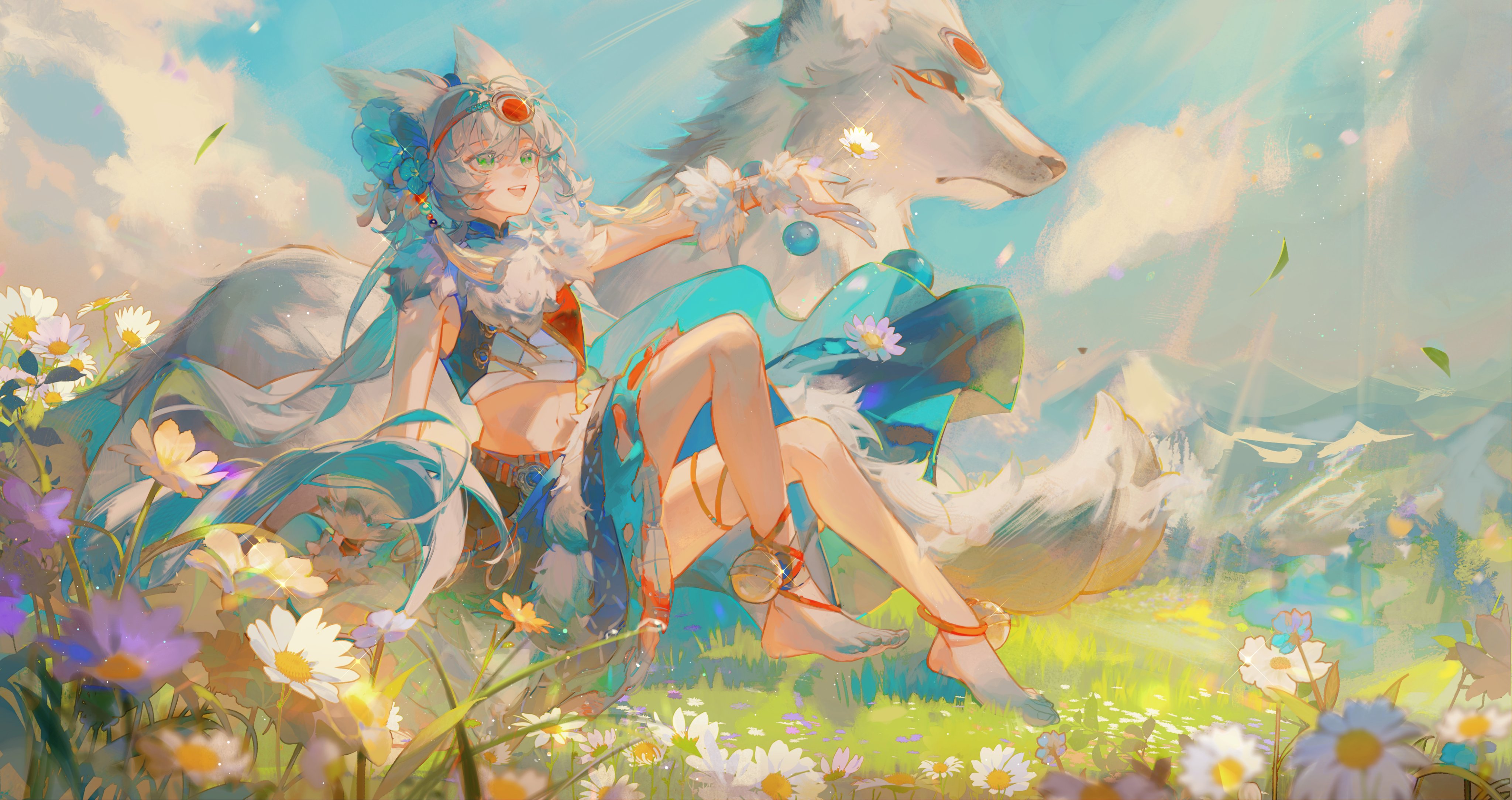 Luo Tianyi Vocaloid Anime Girls Green Eyes Legs 4096x2168