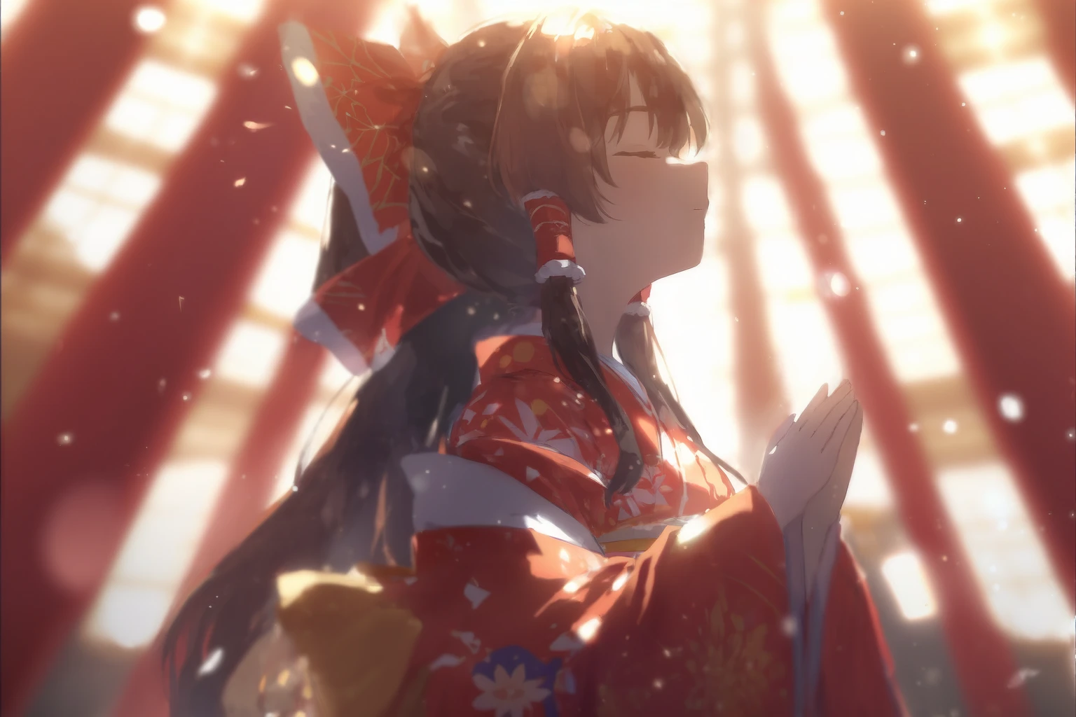 Hakurei Reimu Touhou Praying 1536x1024