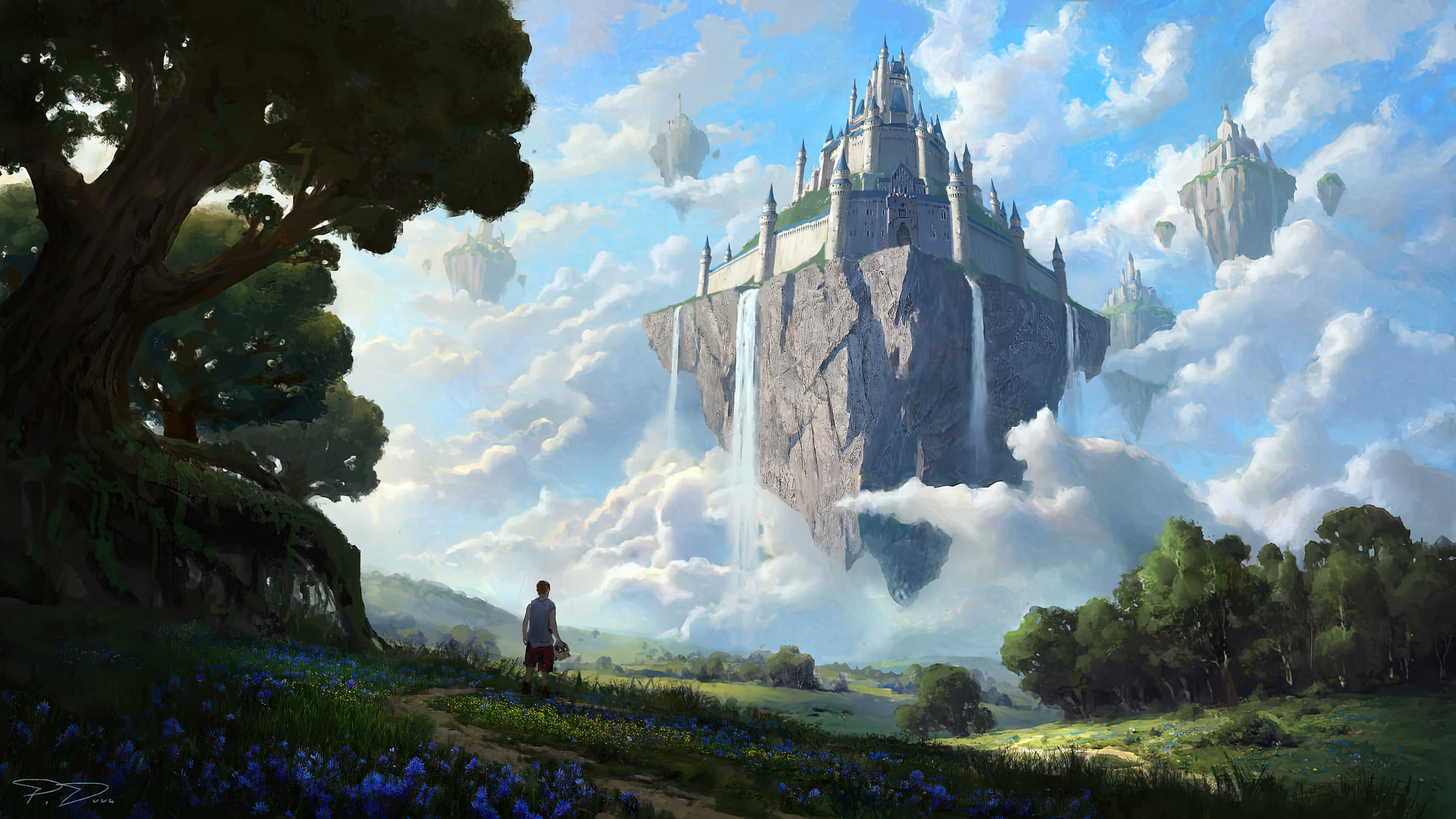 Digital Art Painting Drawing Fantasy Art Floating Castle 2400x1350