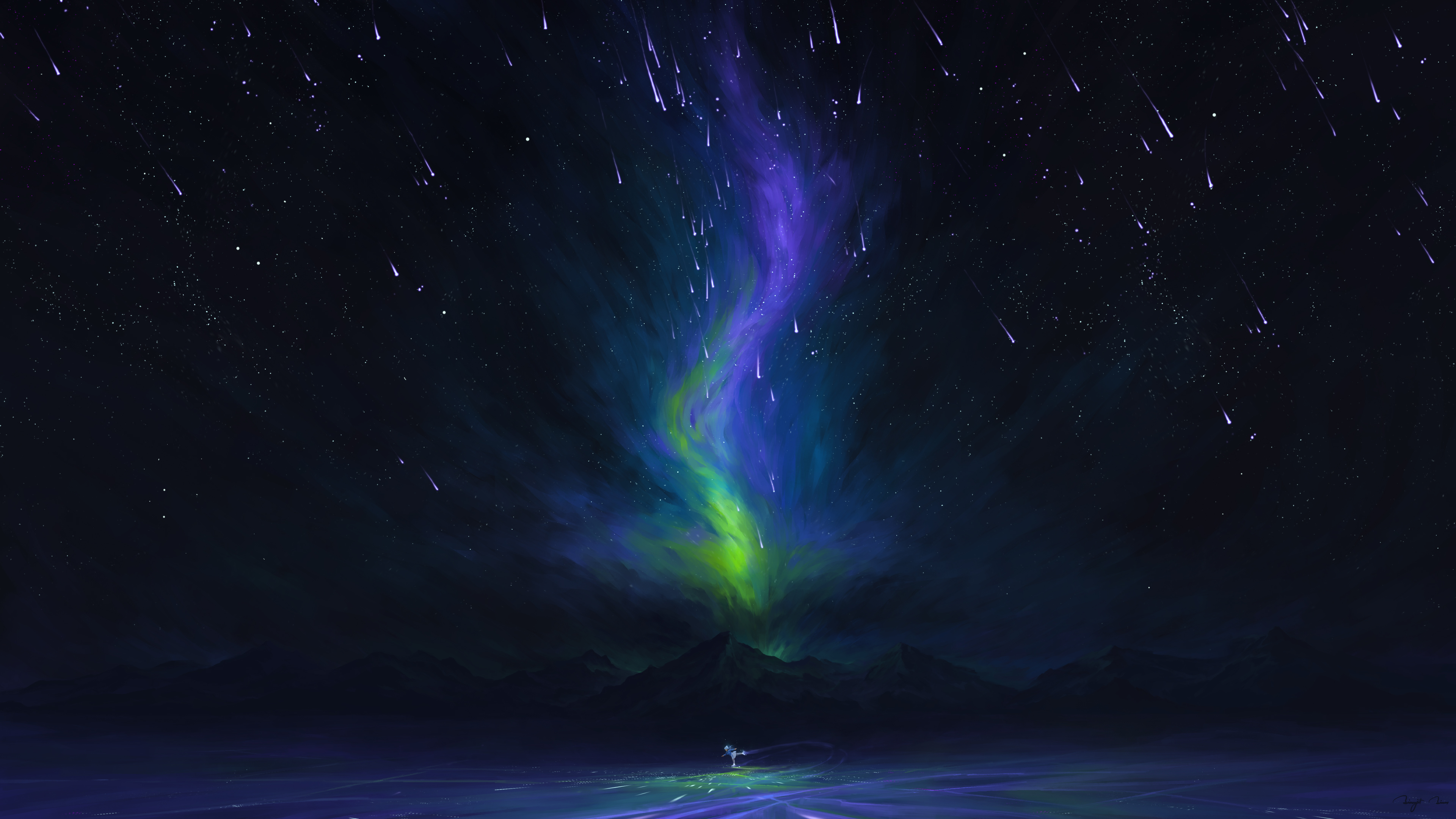 BisBiswas Digital Art Artwork Illustration Landscape Clouds Night Nightscape Stars Starred Sky Mount 3840x2160