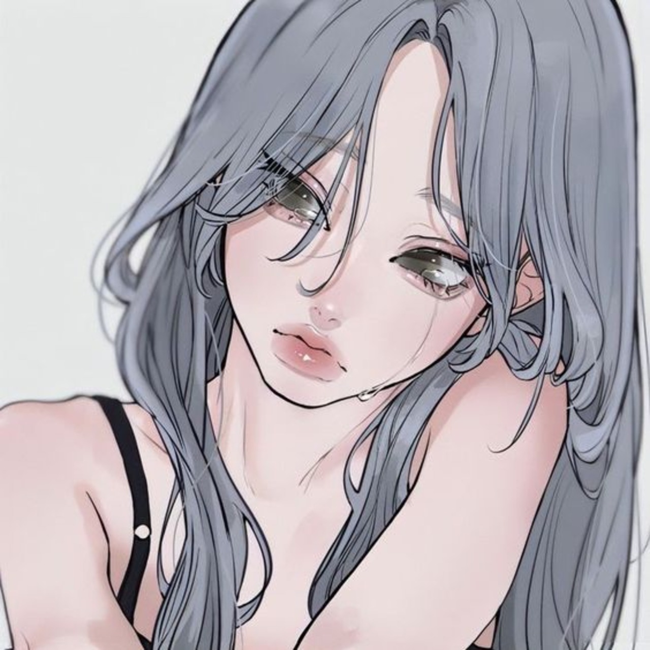 Gray Hair Anime Girls Tears Crying 1280x1280