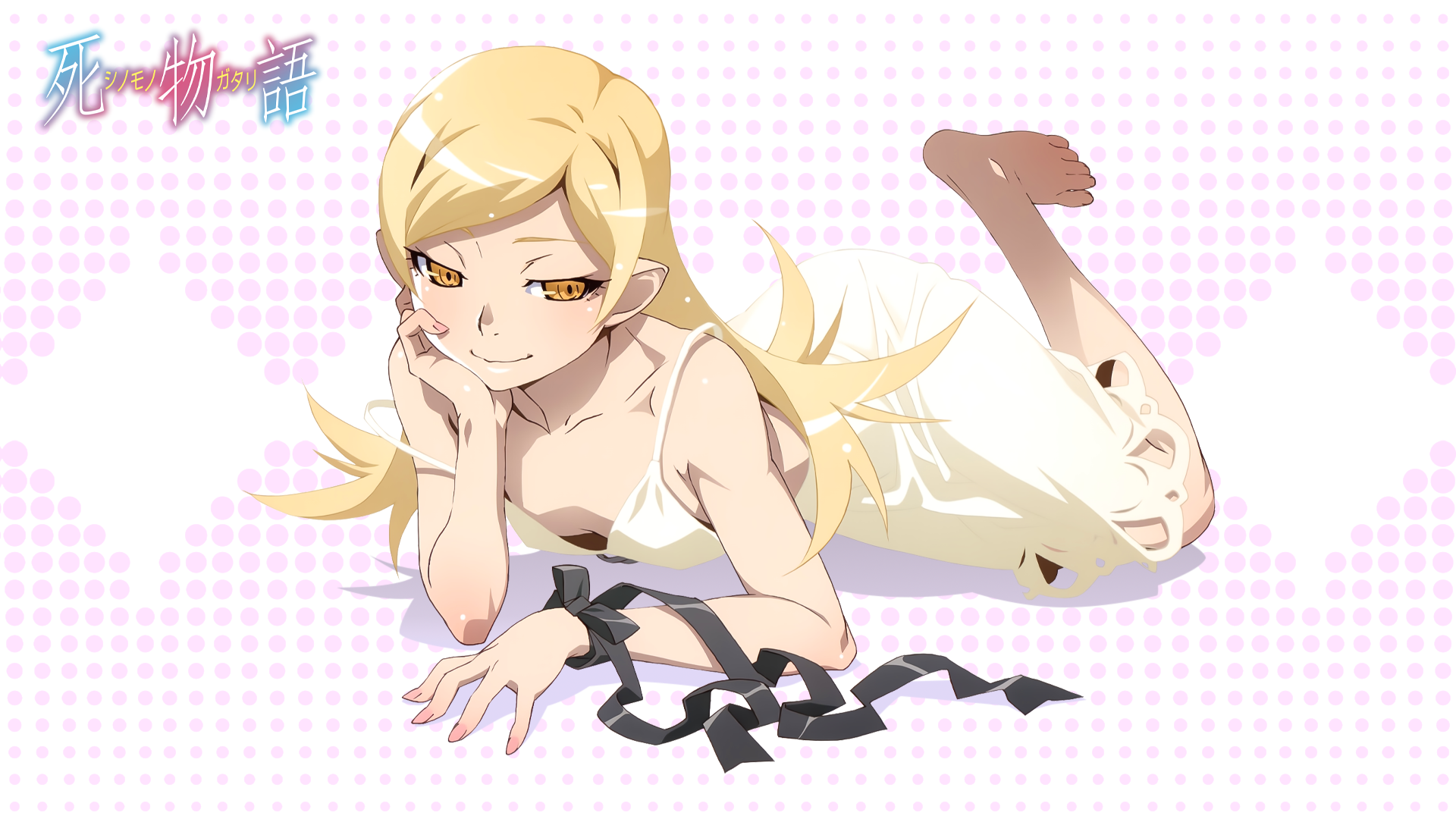 Anime Anime Girls Monogatari Series Oshino Shinobu Long Hair Blonde Looking At Viewer Simple Backgro 1920x1080