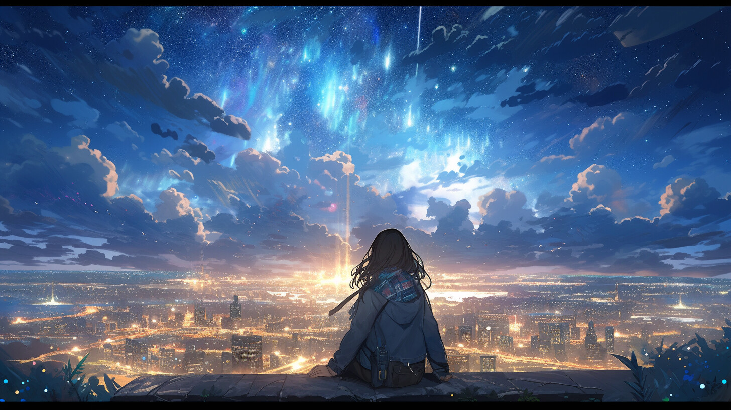 Anime Girls Townscape Sky Blue Clouds Viewpoint Sitting Jacket Schoolgirl Bag Schoolbags Shooting St 1456x816