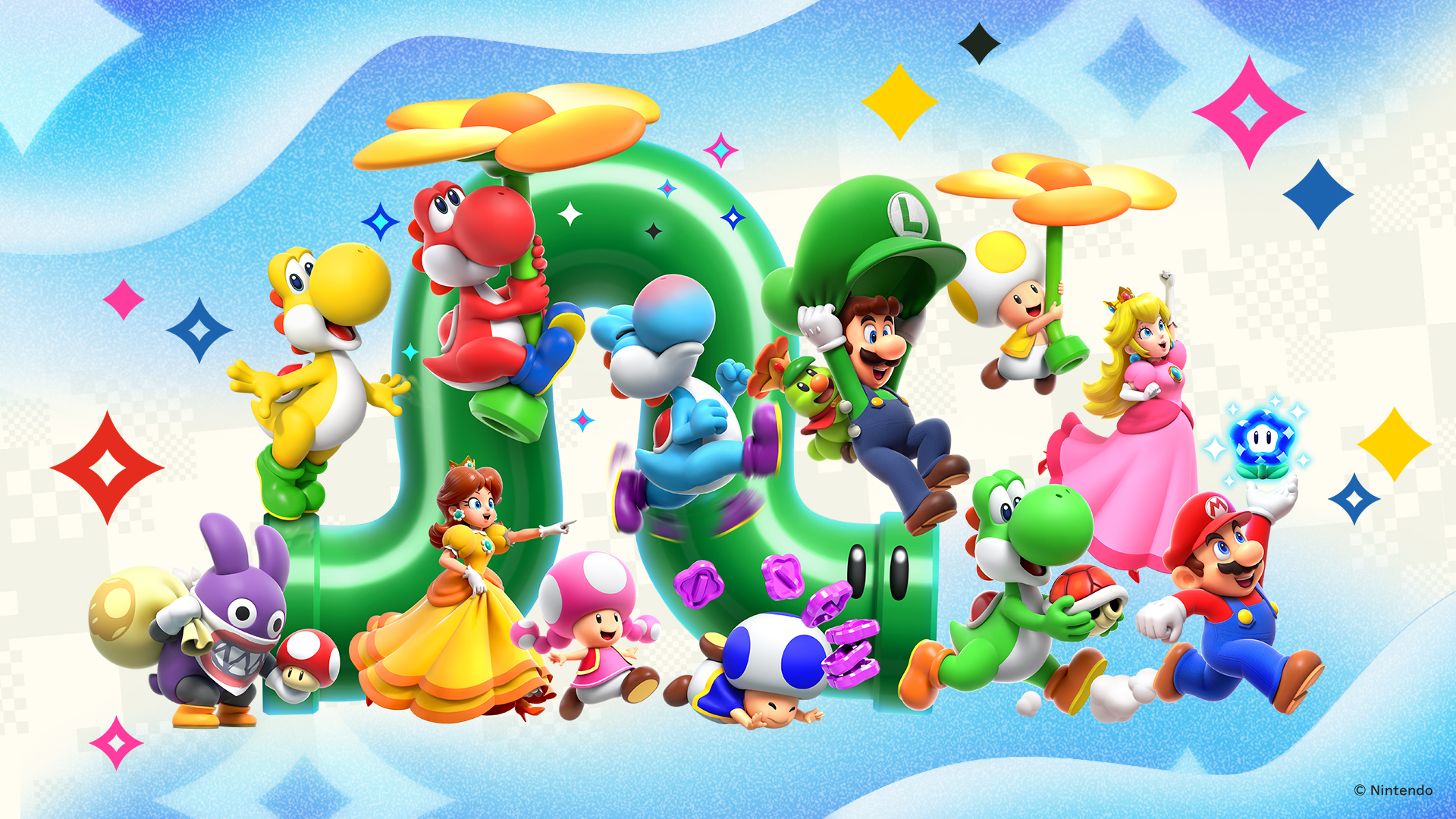 Nintendo Yoshi Mario Luigi Princess Peach Princess Daisy Toad Character Toadette Super Mario 1920x1080