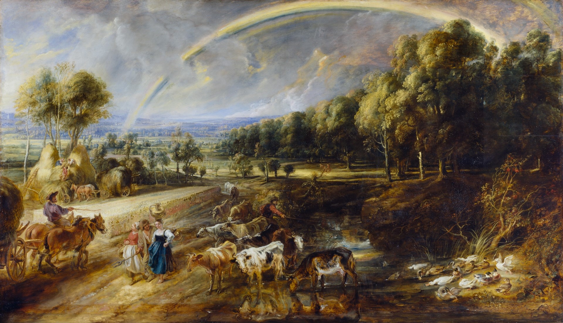 Peter Paul Rubens Oil On Canvas Oil Painting Painting Landscape Sky Clouds Trees Animals People Rain 1920x1101