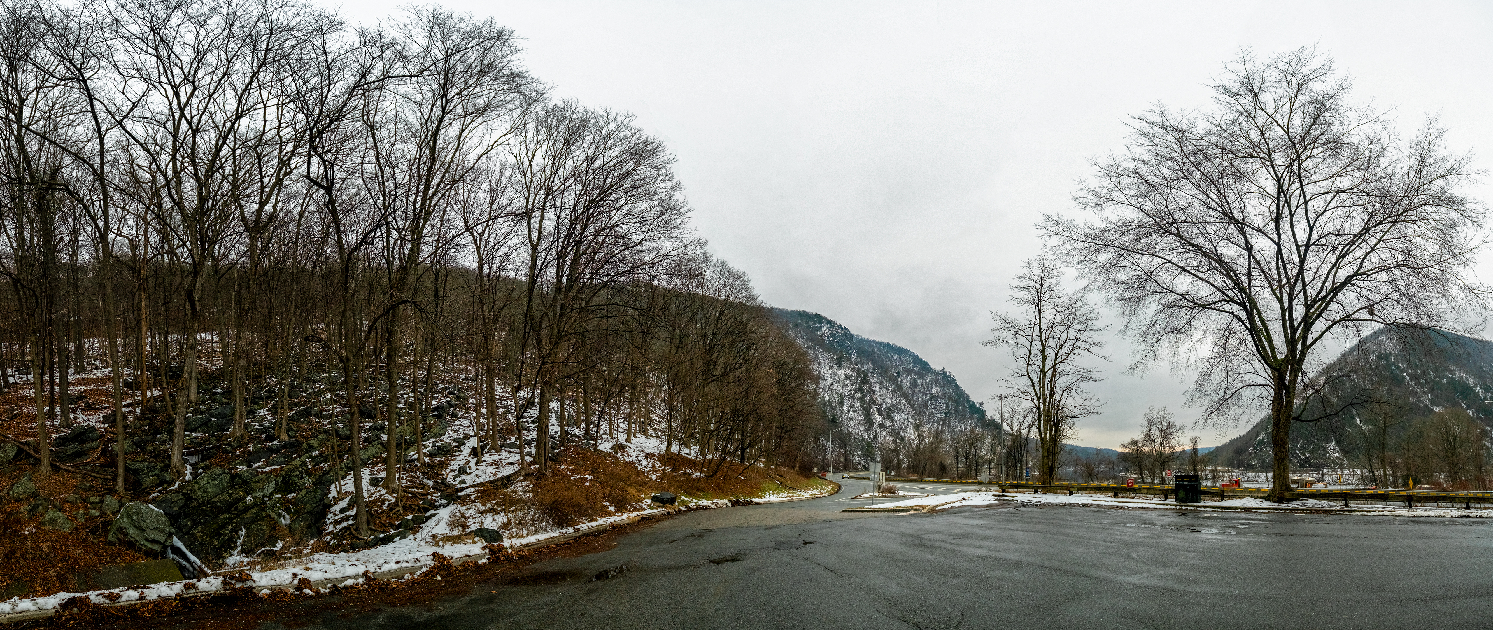 USA Road Mountains Hills Winter Landscape Panorama Overcast Wide Angle Pennsylvania 5120x2160