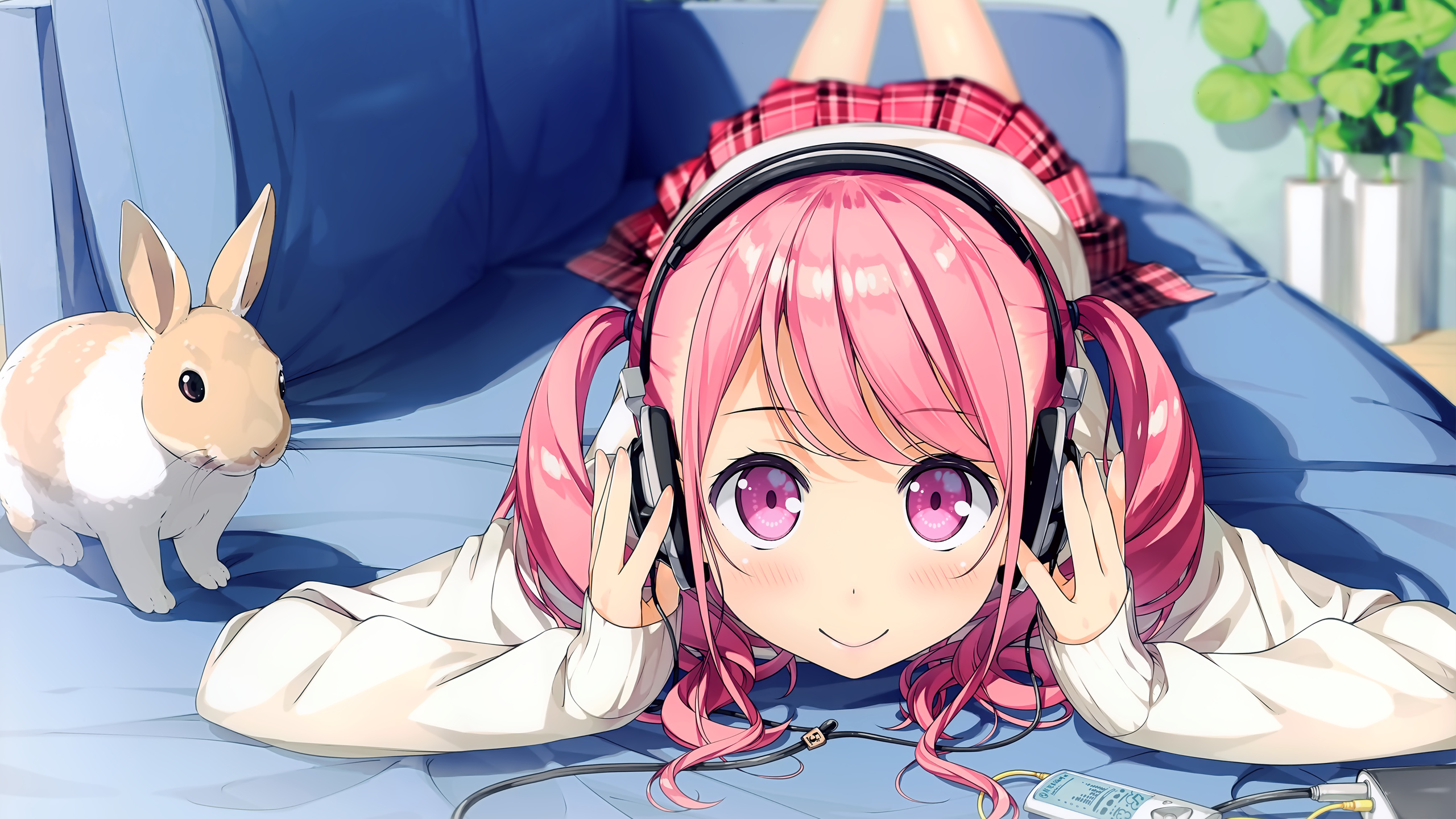 Kantoku Anime Girls Kurumi Kantoku Headphones Rabbits 2560x1440