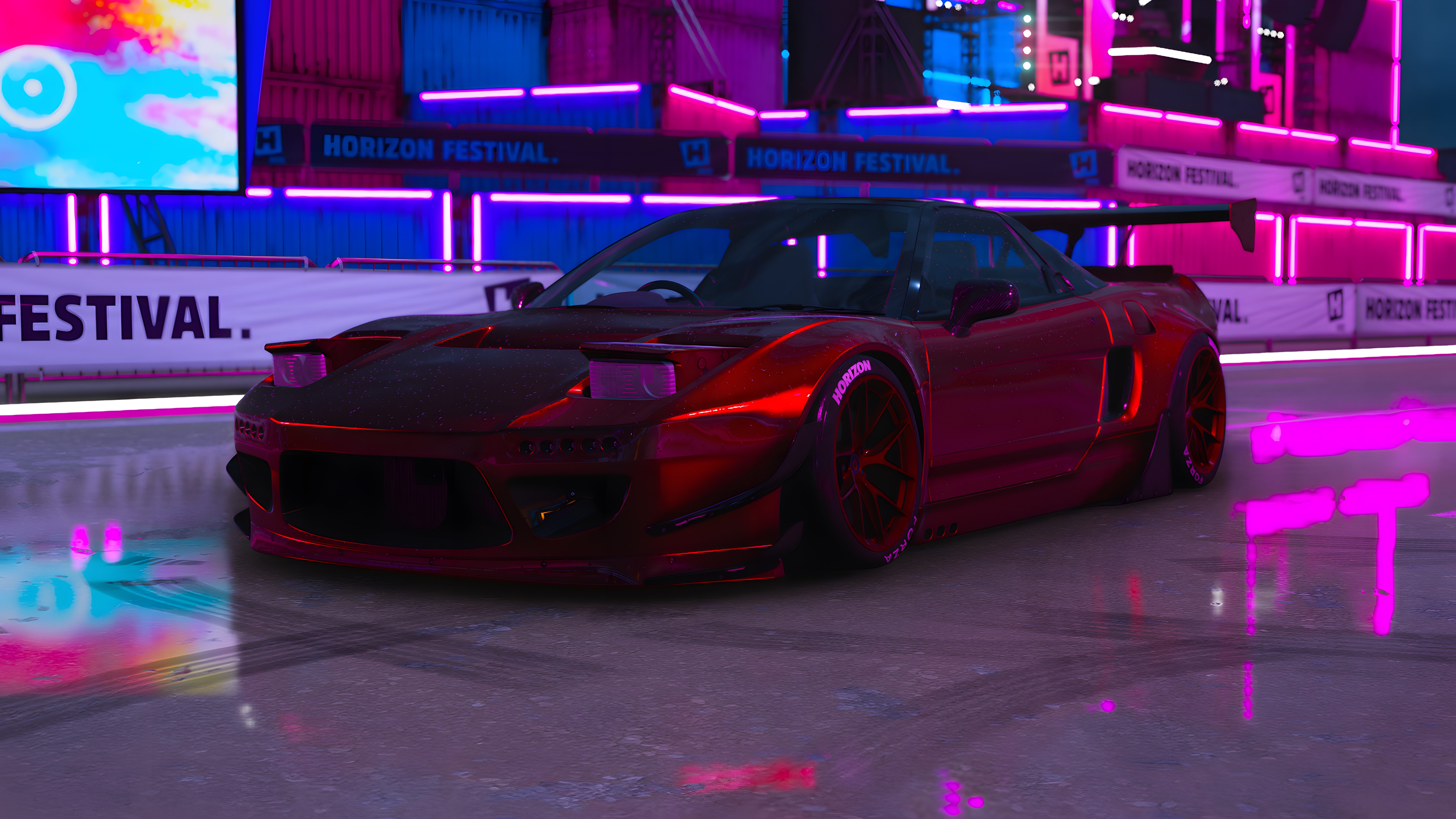 Forza Horizon 5 Turn 10 Studios PlaygroundGames Car Bodykit Rocket Bunny Honda NSX Honda Neon Japane 7680x4320