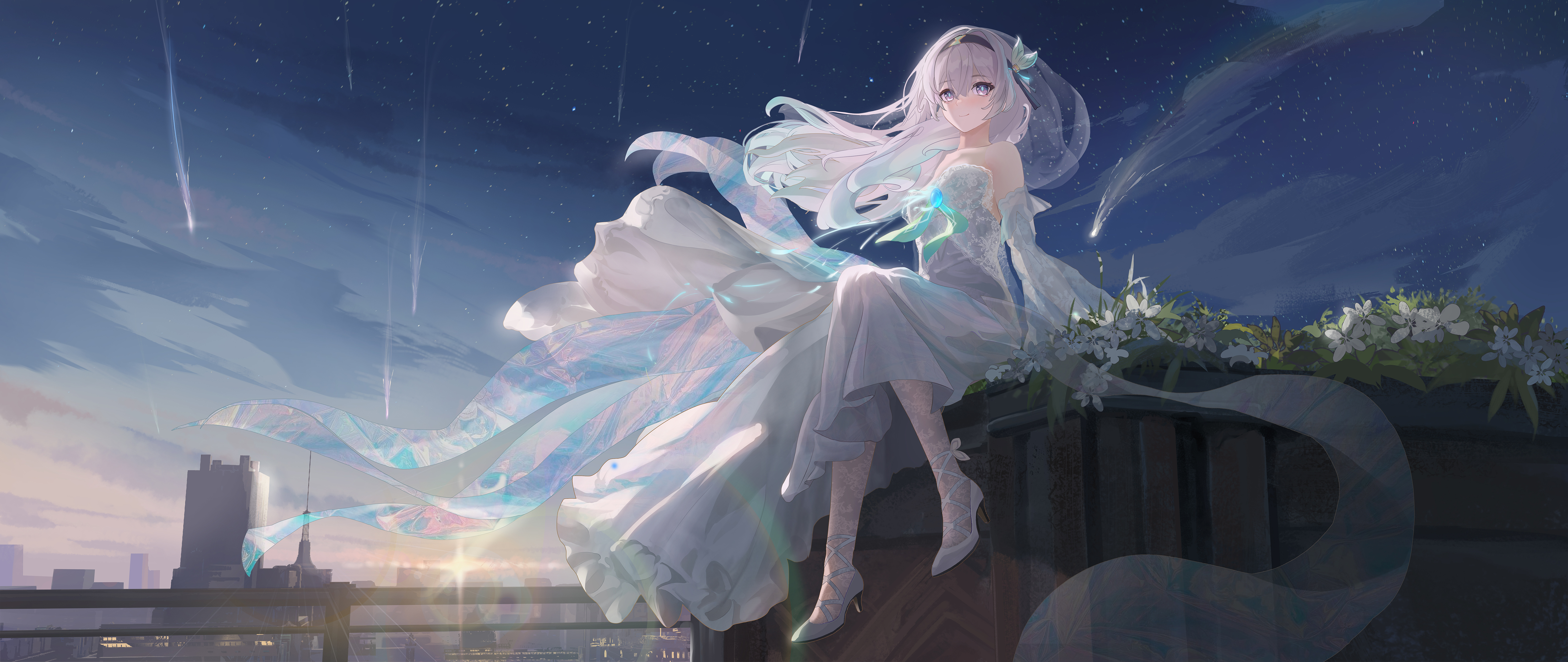 White Hair Honkai Star Rail Wedding Dress Firefly Honkai Star Rail 5120x2160