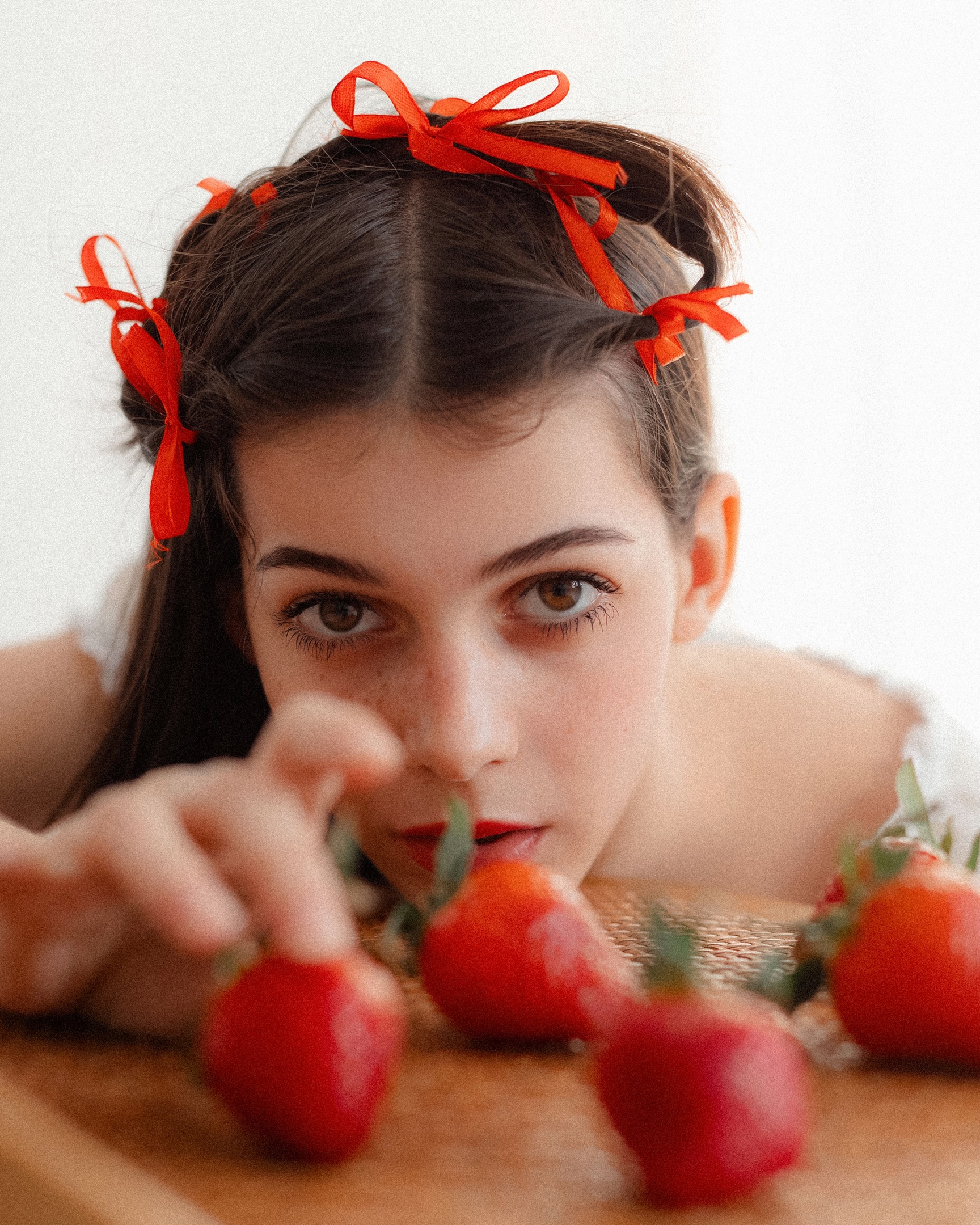 Red Brunette Freckles Strawberries Portrait 1728x2160