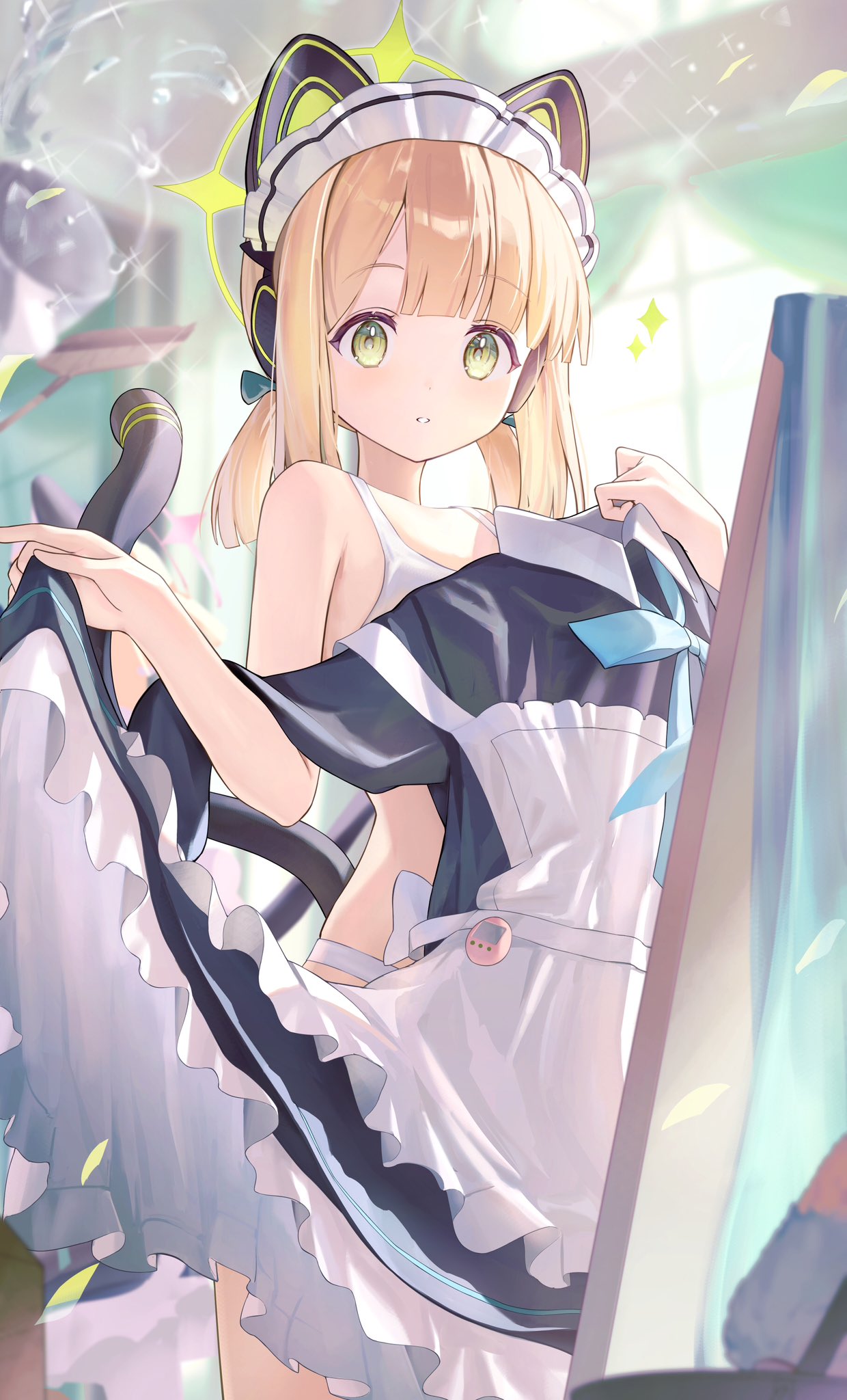 Maid Outfit Saiba Midori Green Eyes Blonde Look In The Mirror Blue Archive 1240x2048